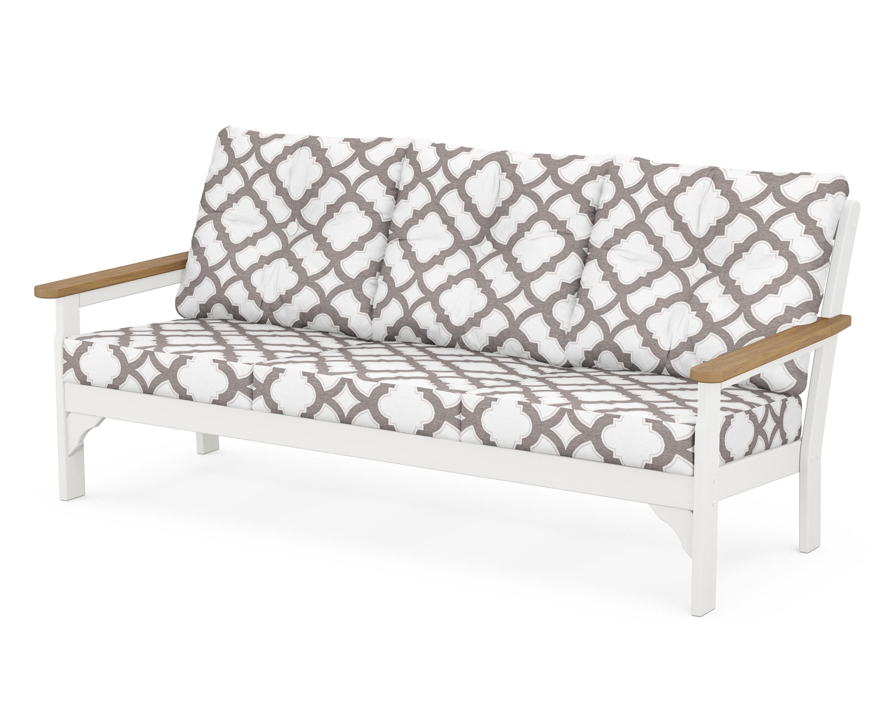 Vineyard Deep Seating Sofa in White / Natural / Trellis Grey Mist