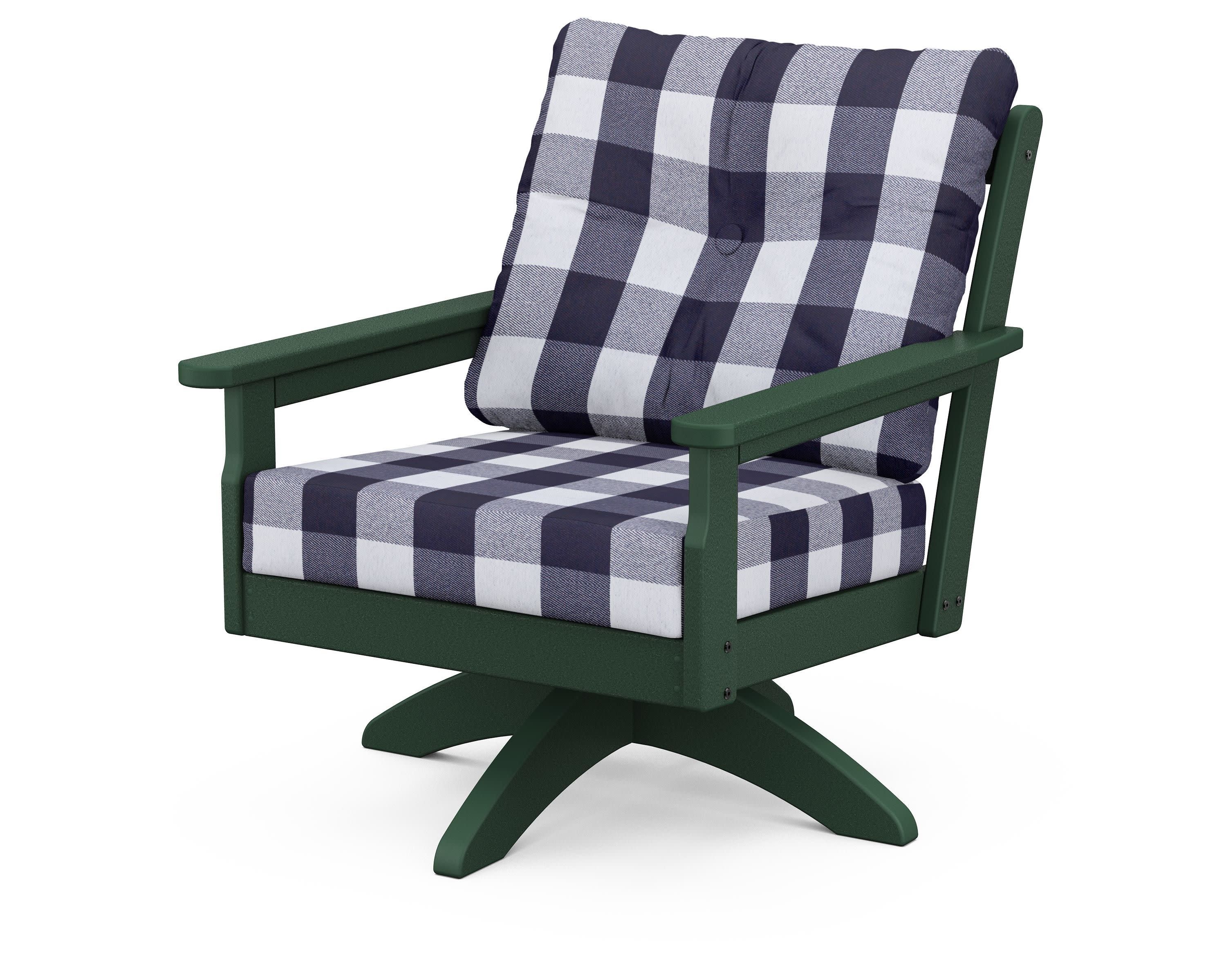 Vineyard Deep Seating Swivel Chair in Green / Buffalo Plaid Navy