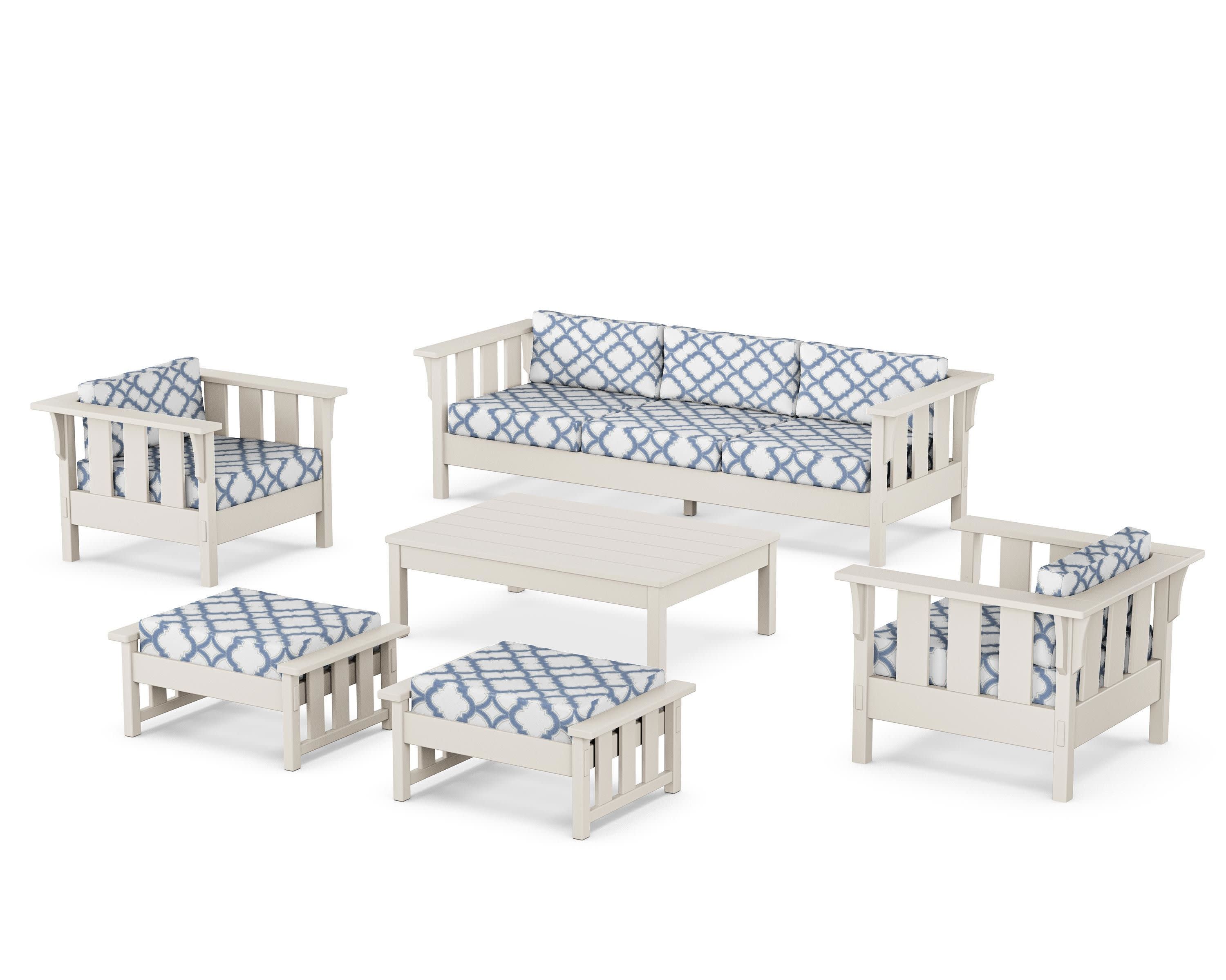 Acadia 6-Piece Lounge Sofa Set in Sand / Trellis Sky Blue