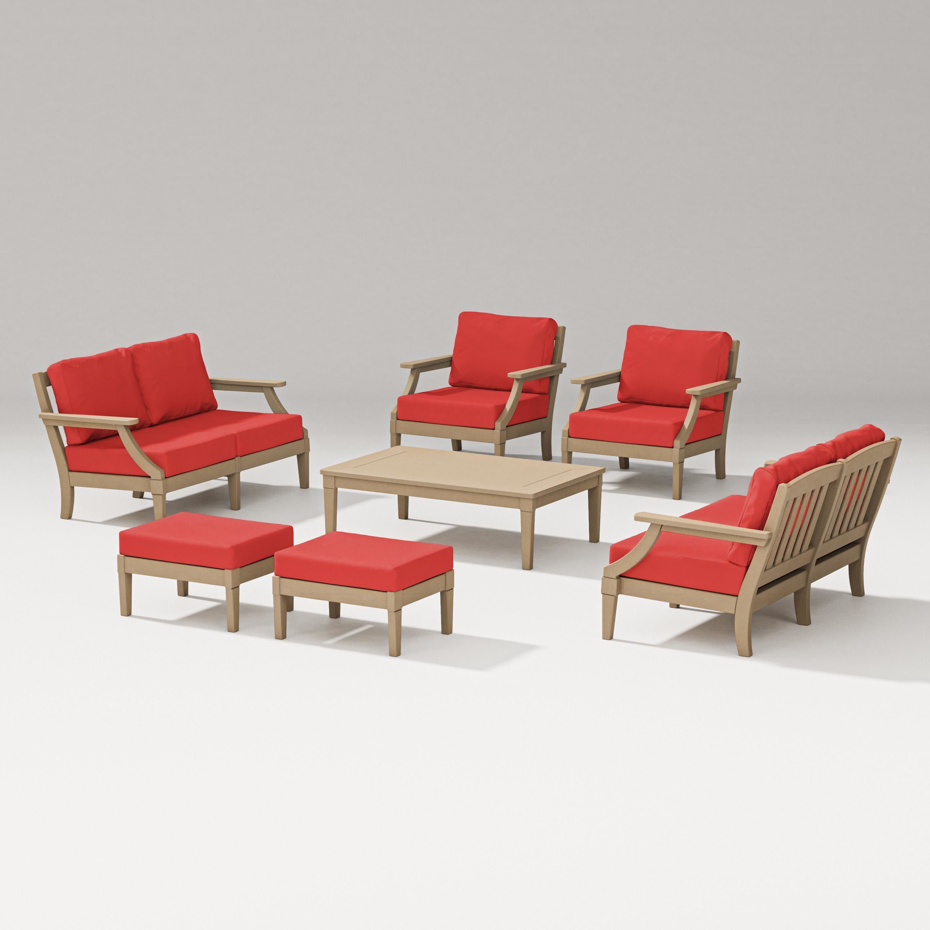 Estate 7-Piece Lounge Loveseat Set in Vintage Sahara / Crimson Linen