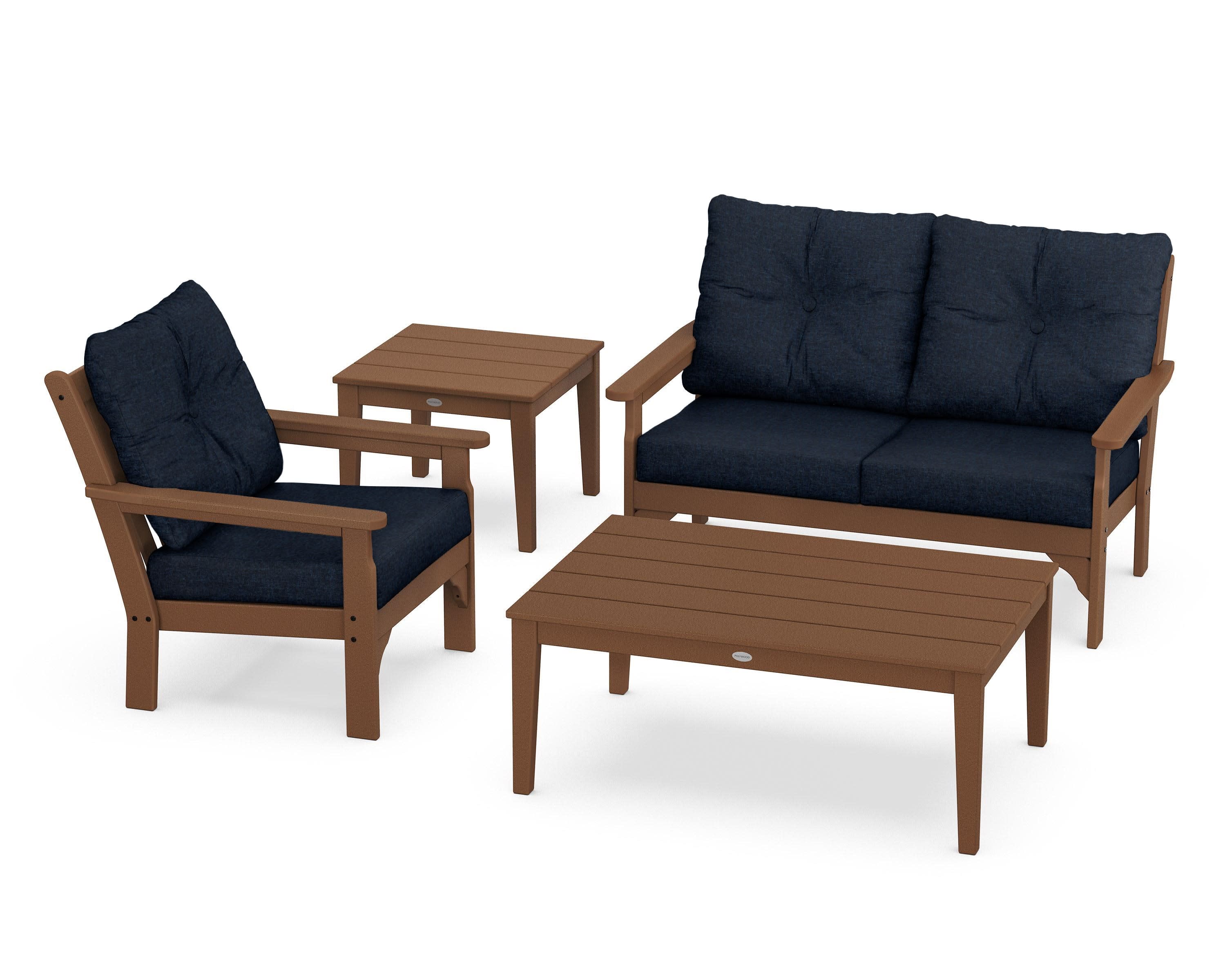 Vineyard 4-Piece Deep Seating Set in Teak / Marine Indigo