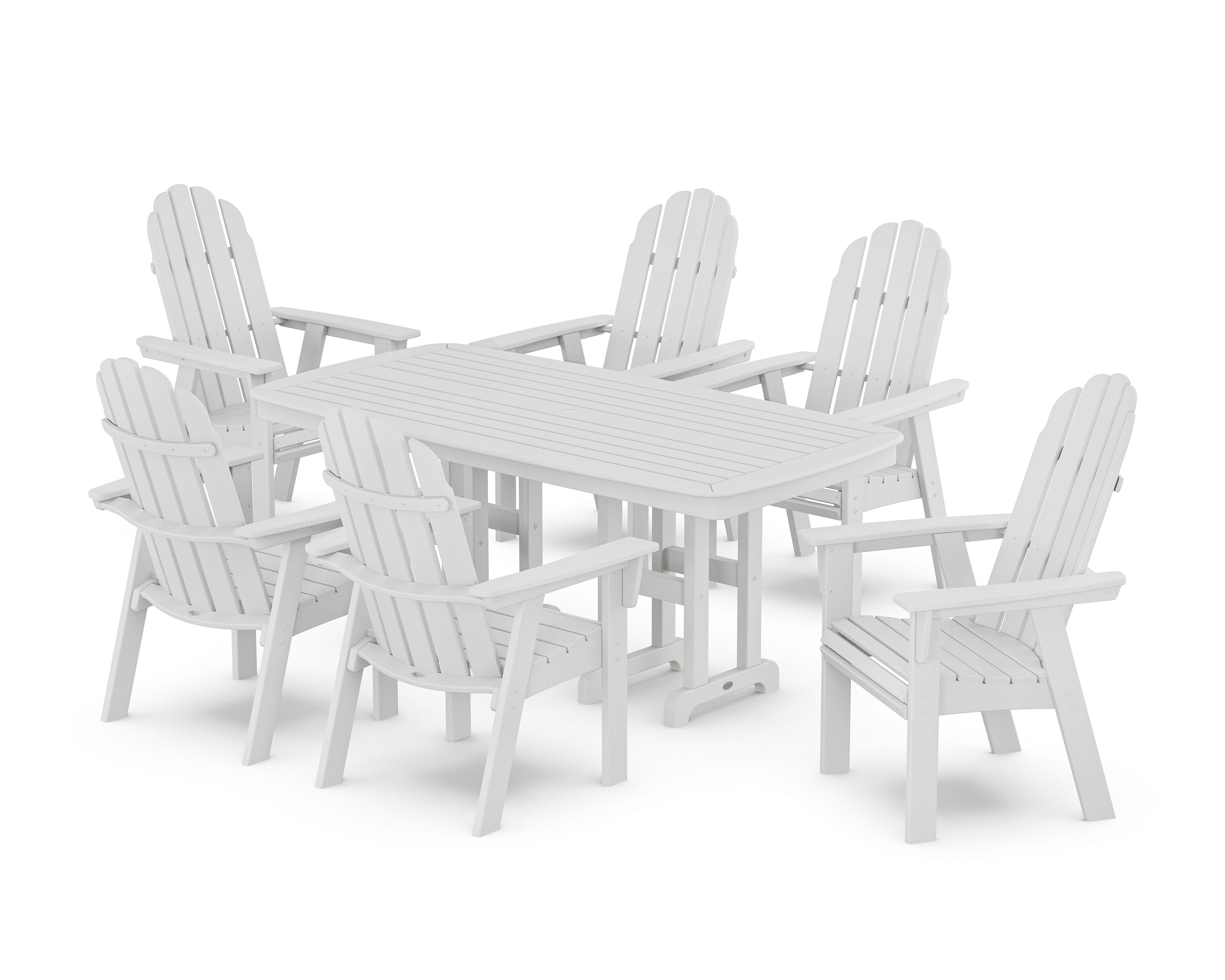 Vineyard Curveback Adirondack Chair 7-Piece Dining Set in White