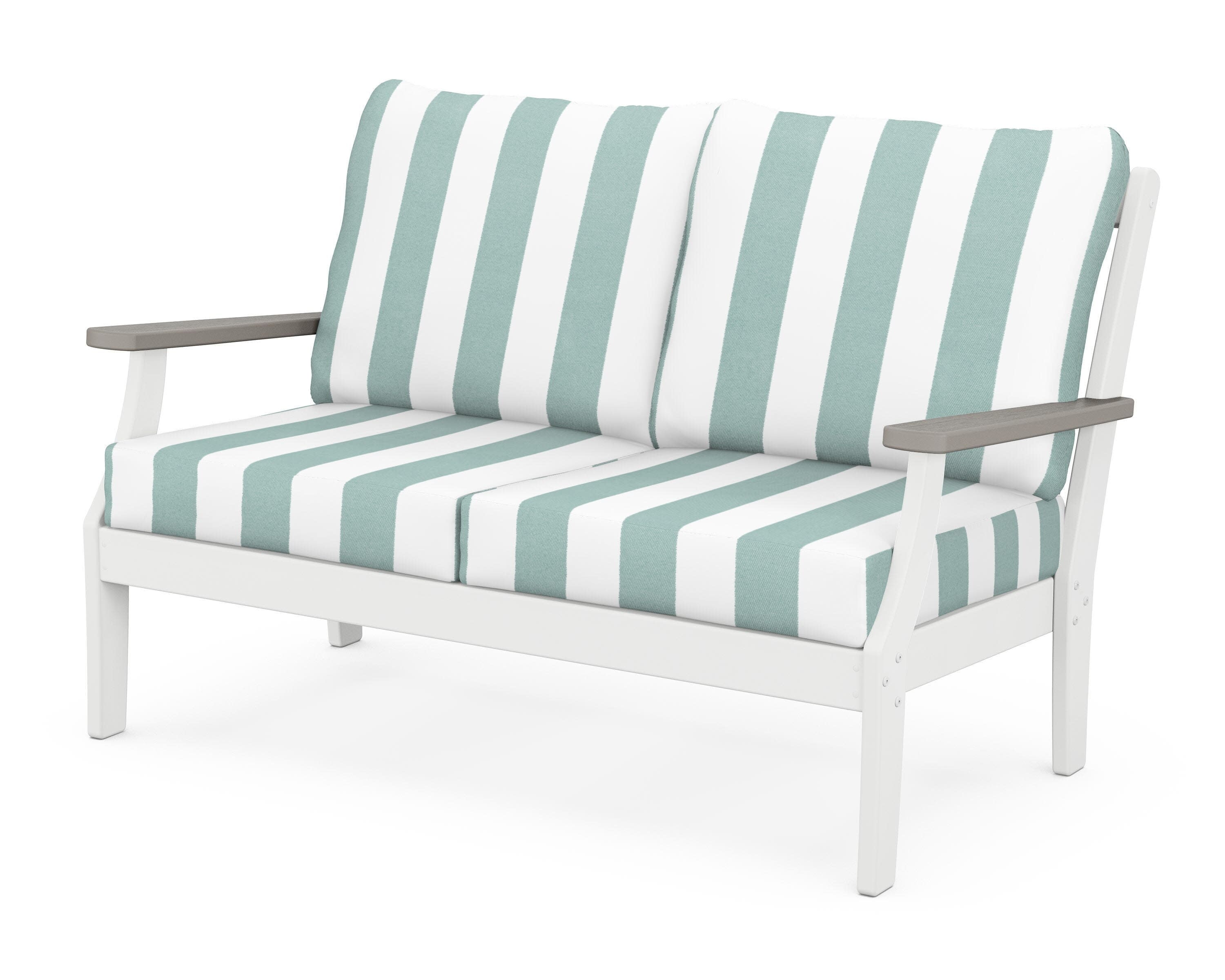 Braxton Deep Seating Loveseat in White / Driftwood / Cabana Stripe Glacier Spa