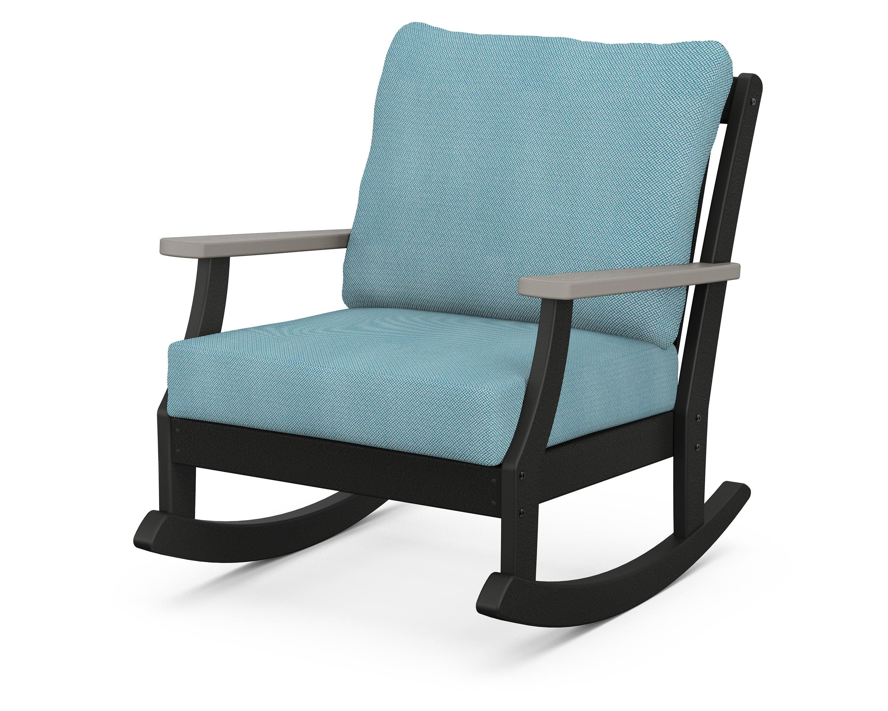 Braxton Deep Seating Rocking Chair in Black / Driftwood / Lattice Sky Blue