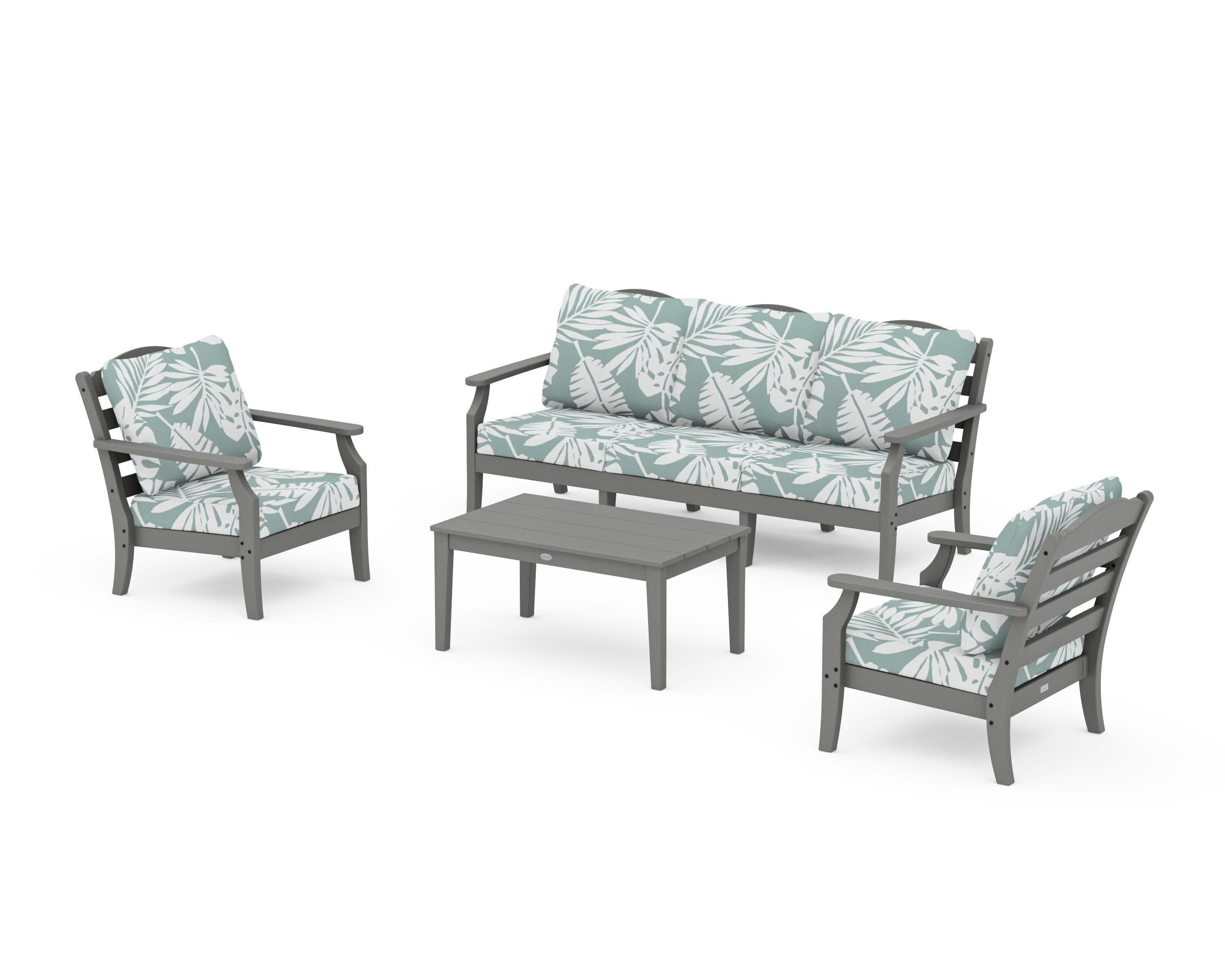 Savannah 4-Piece Deep Seating Set with Sofa in Slate Grey / Leaf Glacier Spa