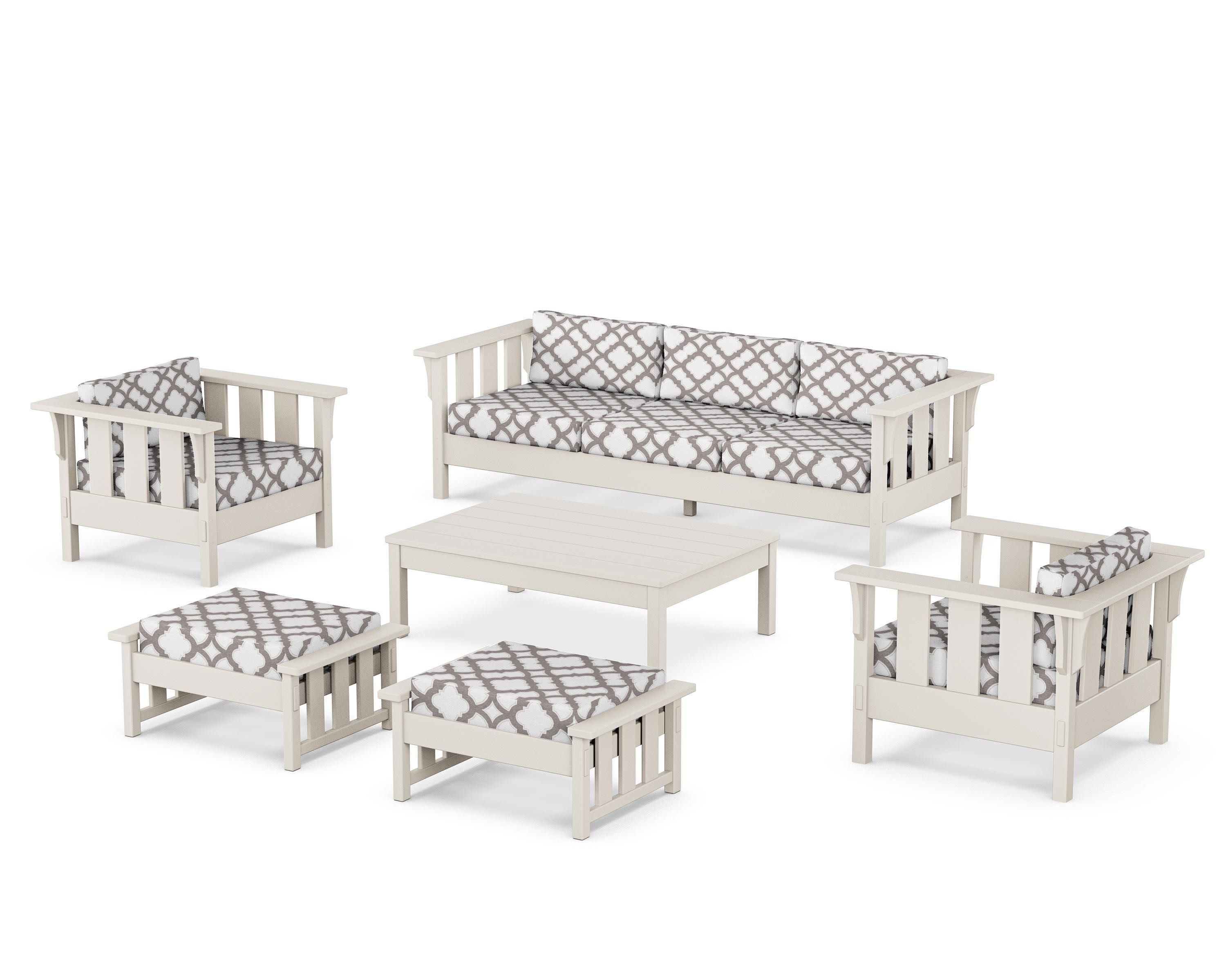 Acadia 6-Piece Lounge Sofa Set in Sand / Trellis Grey Mist
