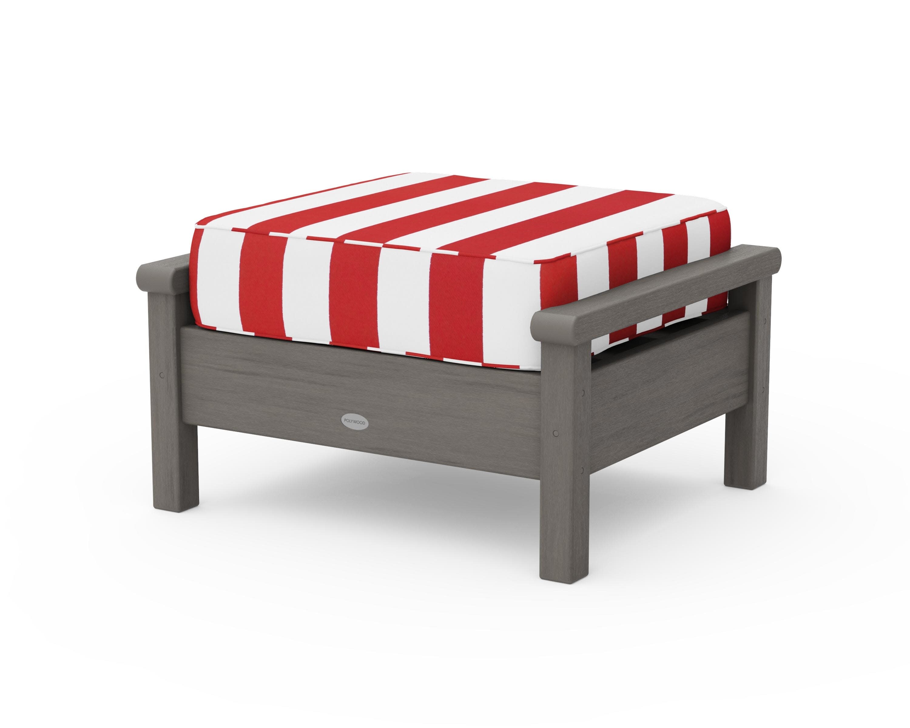 Harbour Deep Seating Ottoman in Driftwood / Cabana Stripe Crimson