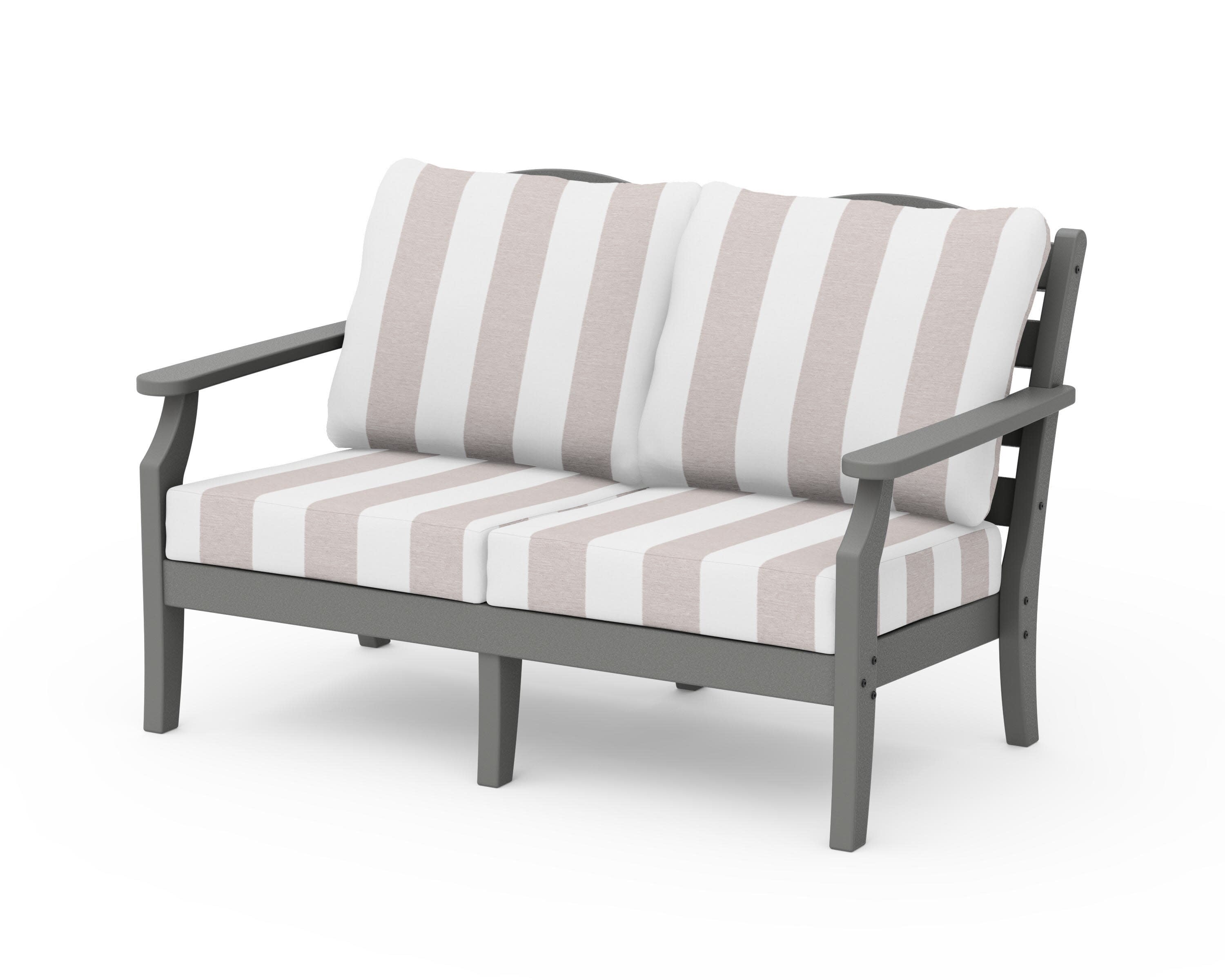 Savannah Deep Seating Loveseat in Slate Grey / Cabana Stripe Dune Burlap