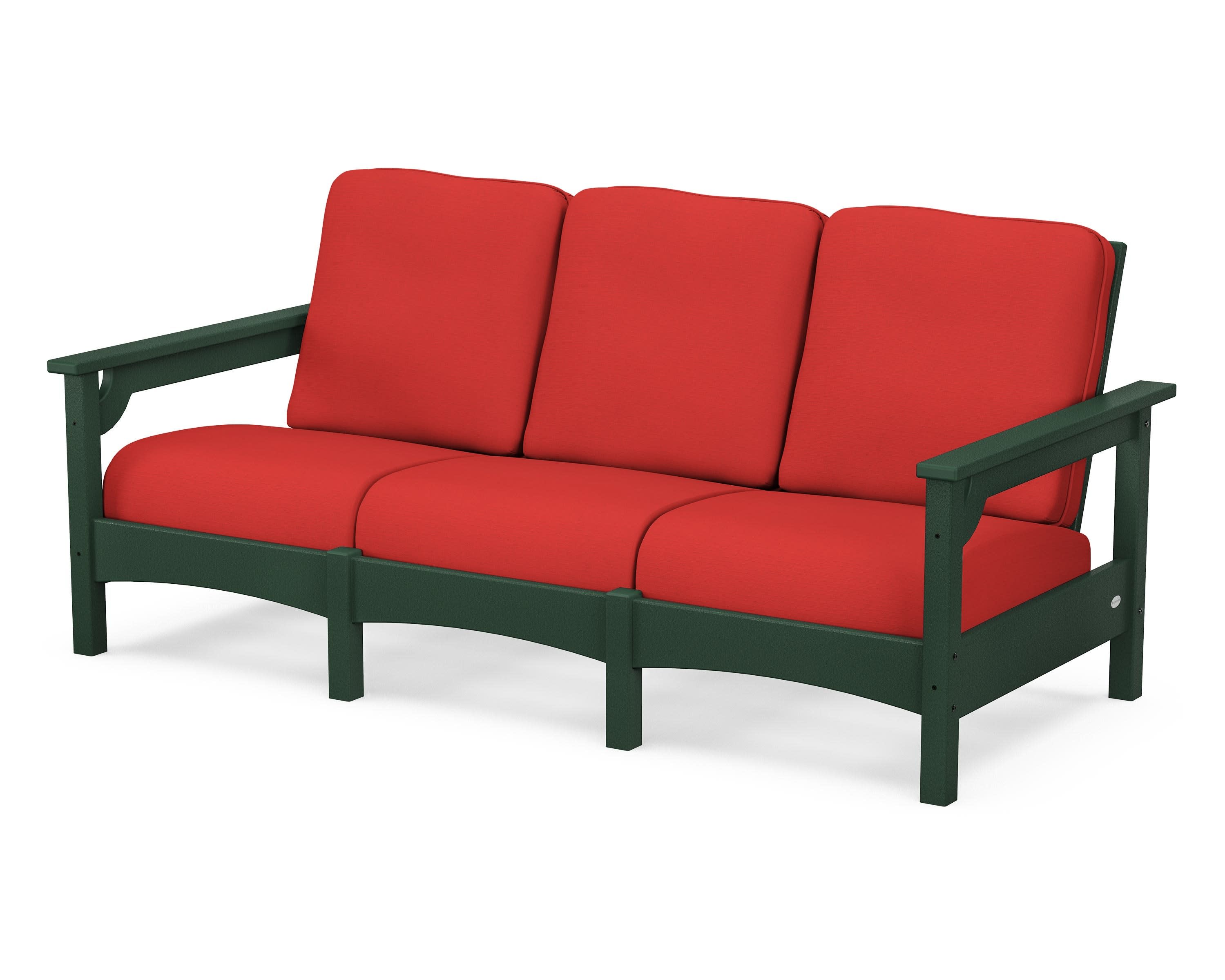 Club Sofa in Green / Crimson Linen