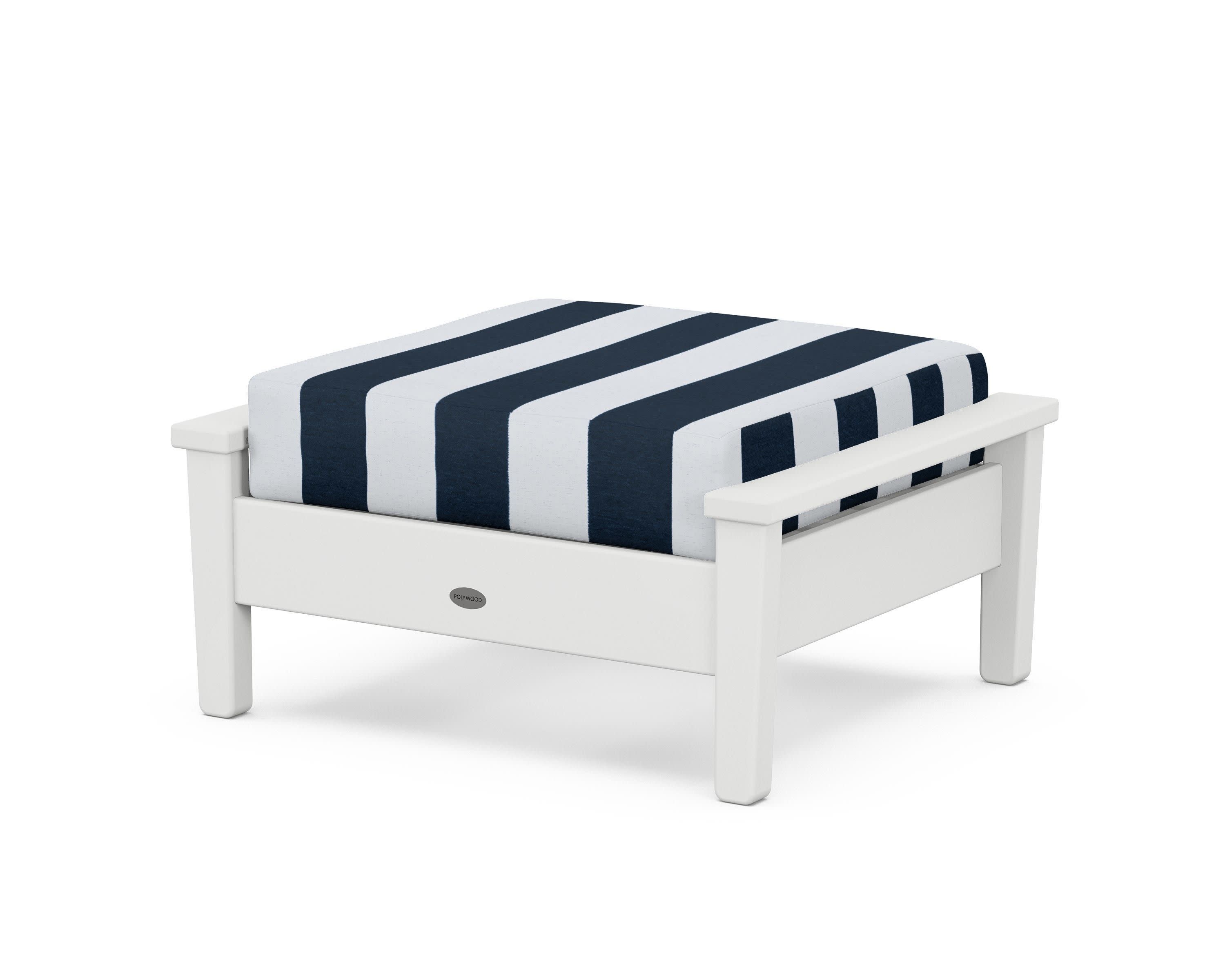 Prescott Deep Seating Ottoman in White / Cabana Stripe Marine Indigo