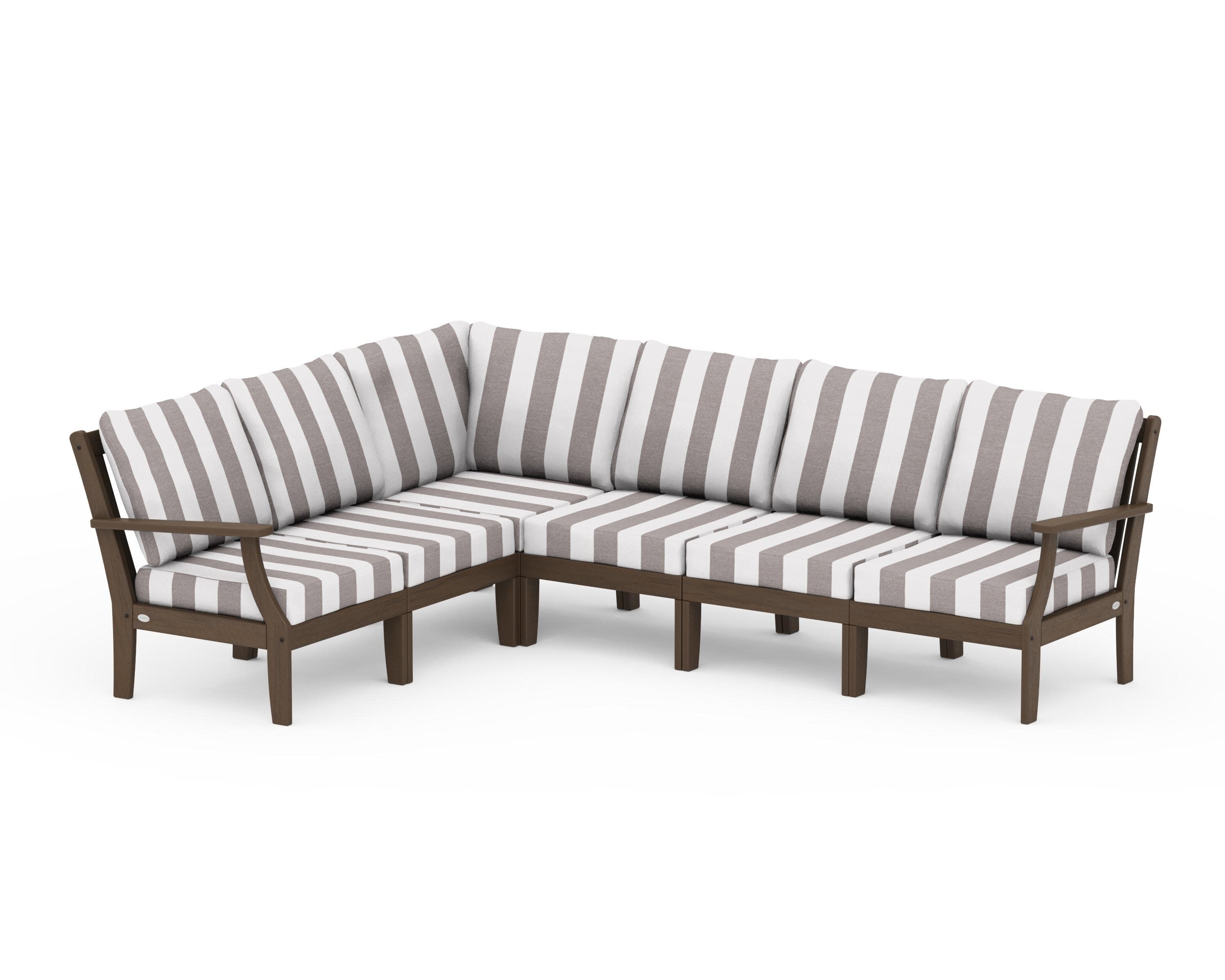 Braxton Modular 6-Piece Deep Seating Set in Kona / Cabana Stripe Grey Mist