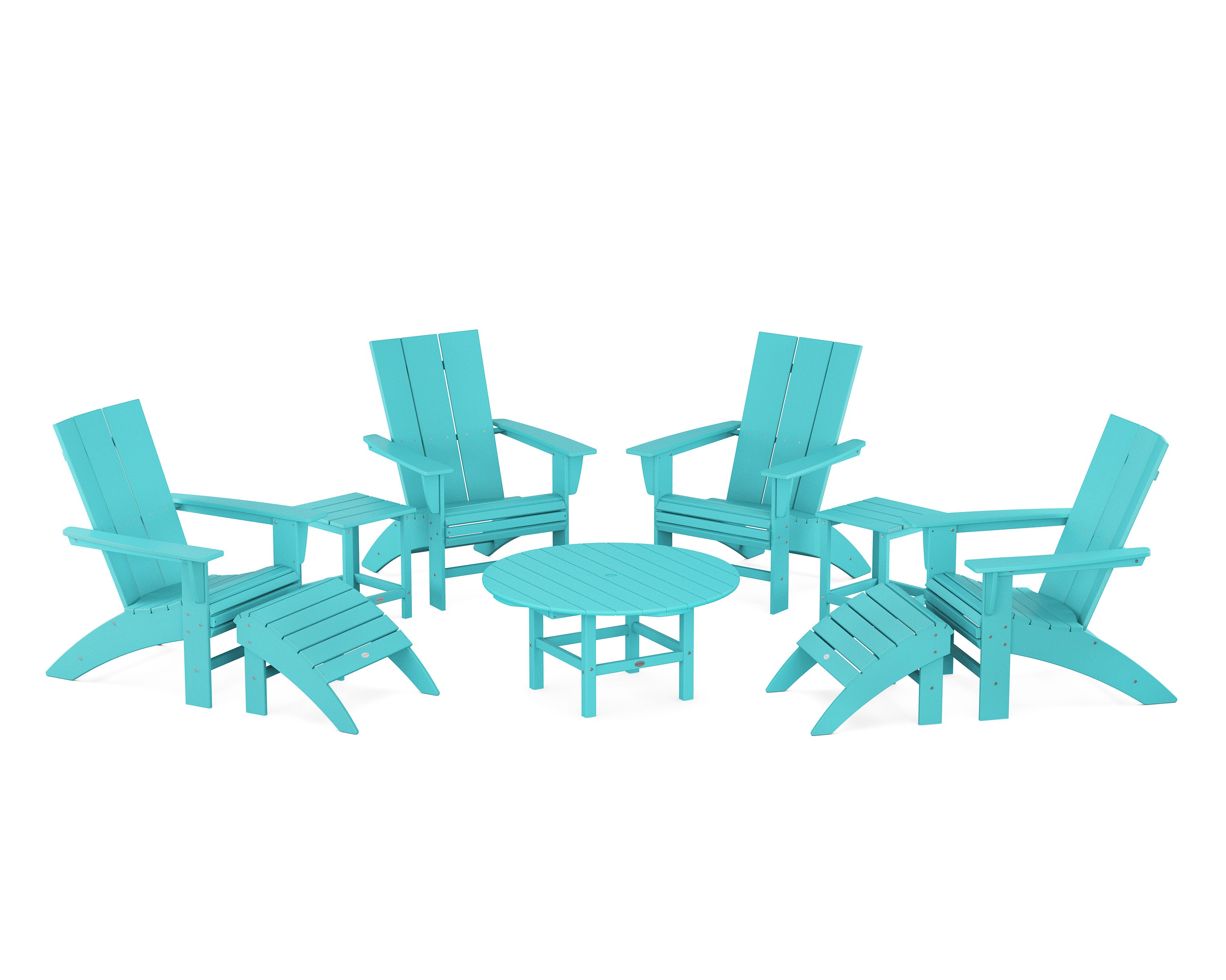 Modern Curveback Adirondack Chair 9-Piece Conversation Set in Aruba