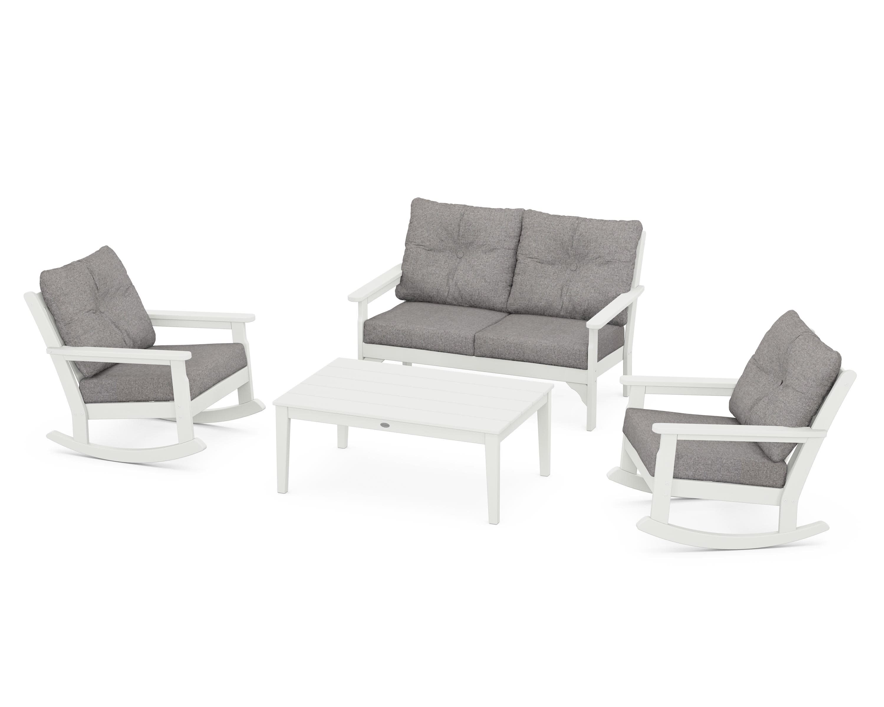 Vineyard 4-Piece Deep Seating Rocking Chair Set in Vintage White / Grey Mist