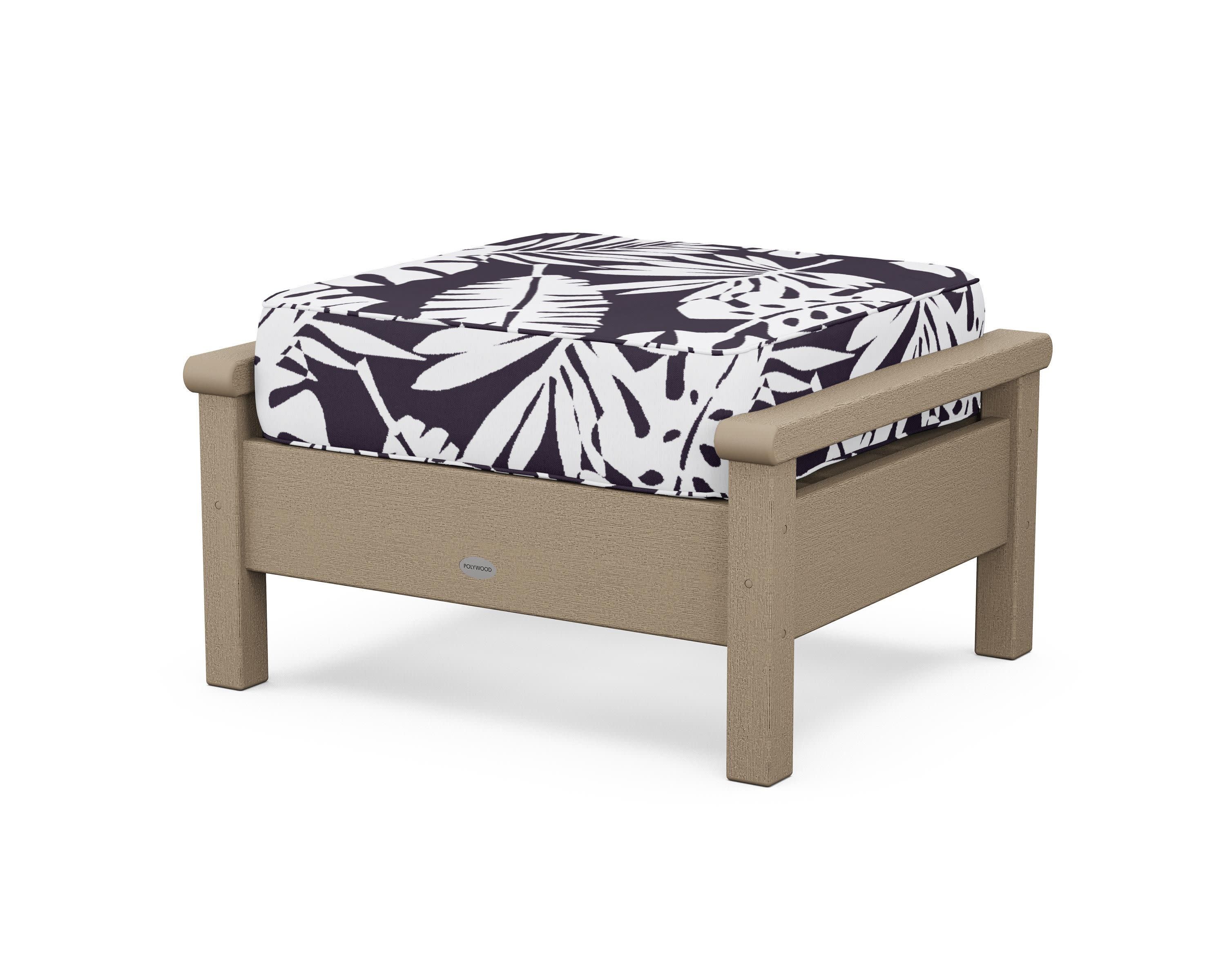 Harbour Deep Seating Ottoman in Vintage Sahara / Leaf Navy