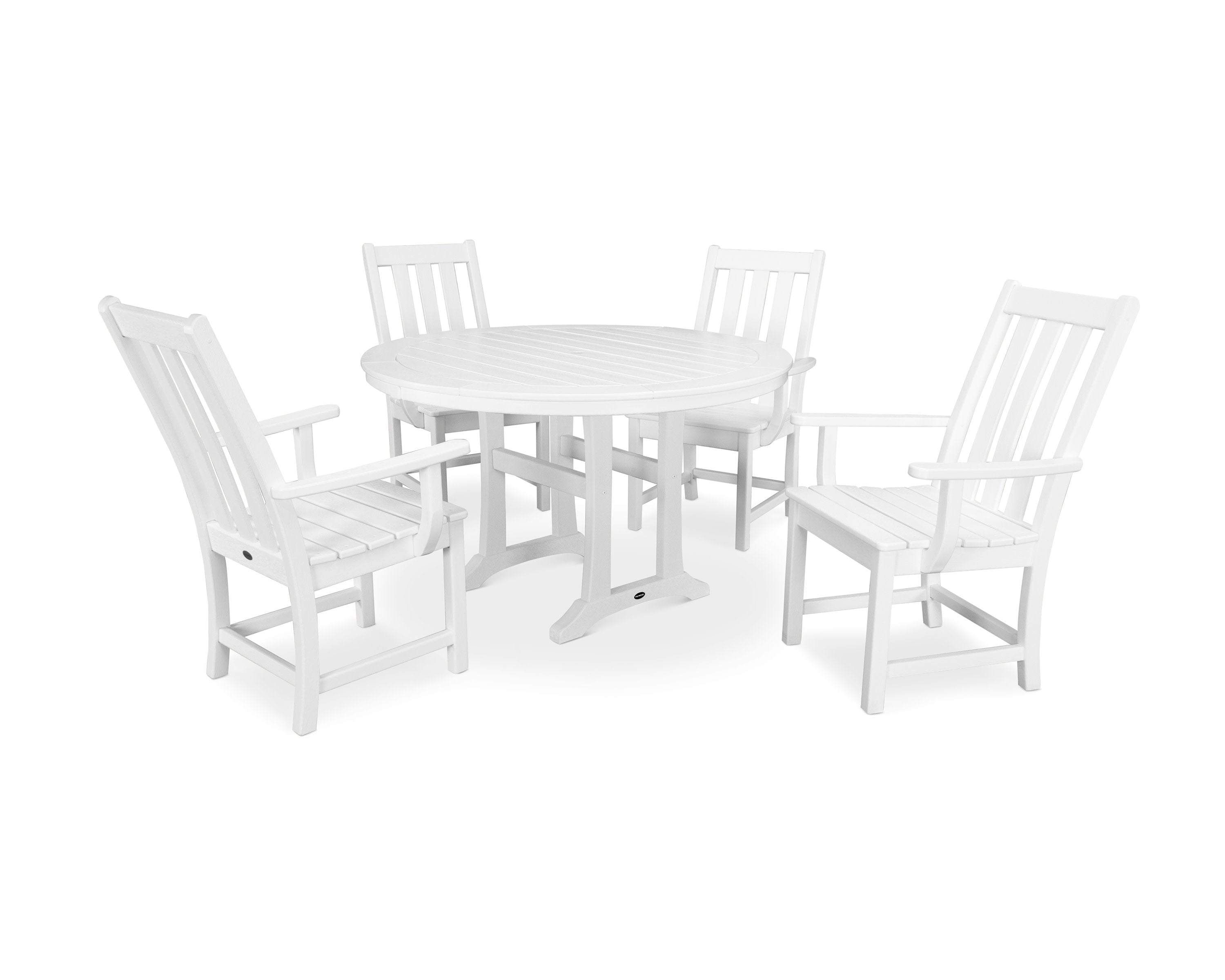 Vineyard 5-Piece Round Dining Set with Trestle Legs in White