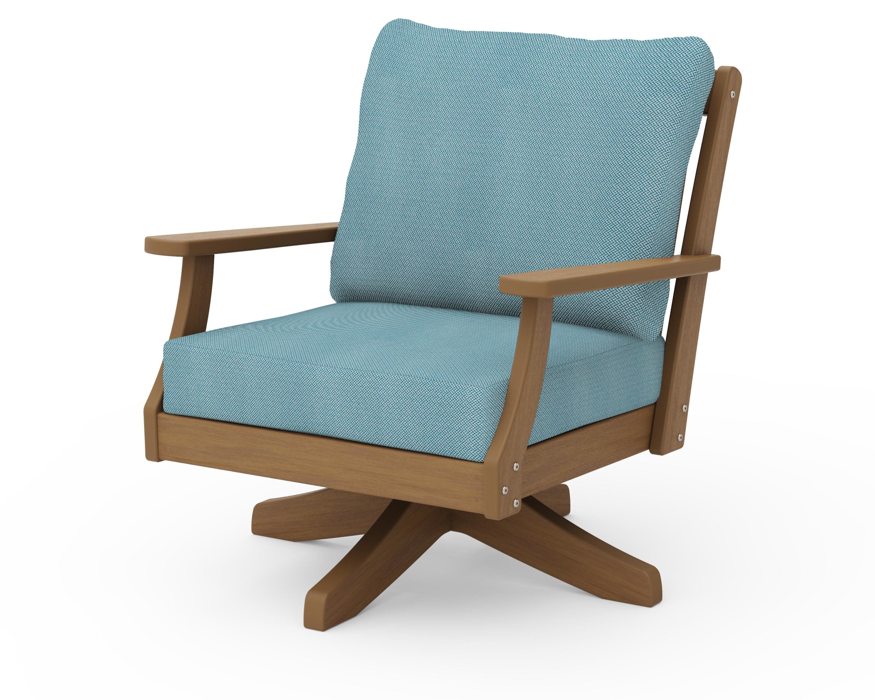 Braxton Deep Seating Swivel Chair in Natural / Lattice Sky Blue