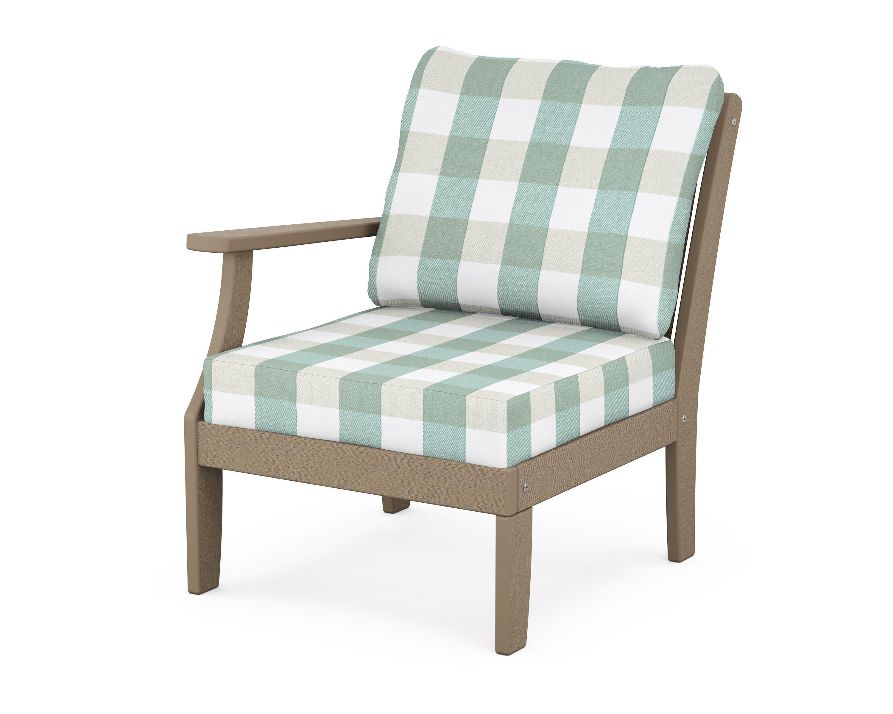 Braxton Modular Left Arm Chair in Vintage Sahara / Buffalo Plaid Glacier Spa