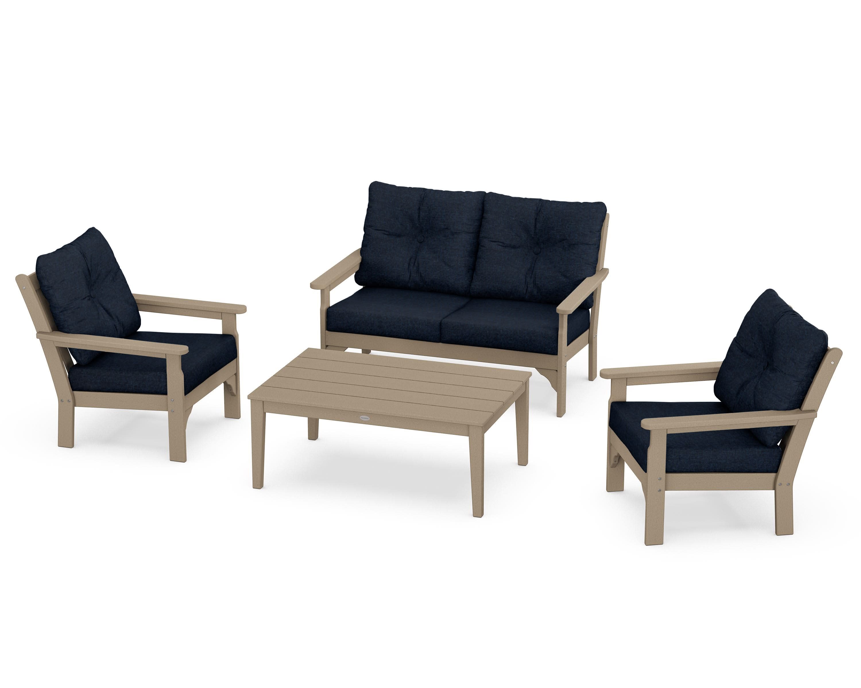 Vineyard 4-Piece Deep Seating Set in Vintage Sahara / Marine Indigo