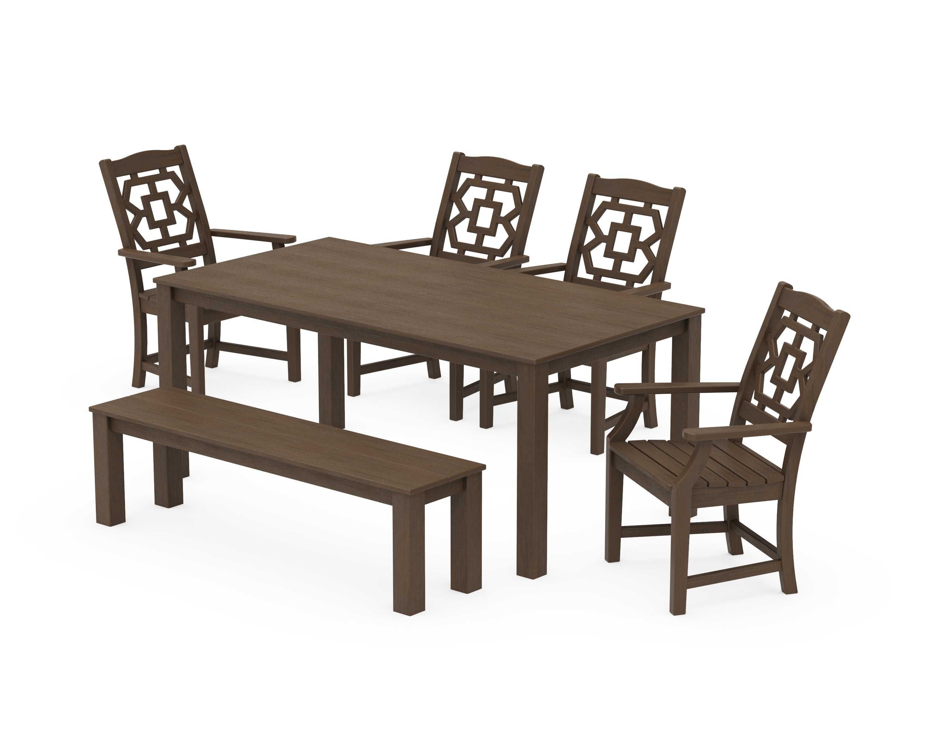 Chinoiserie 6-Piece Parsons Dining Set with Bench in Kona
