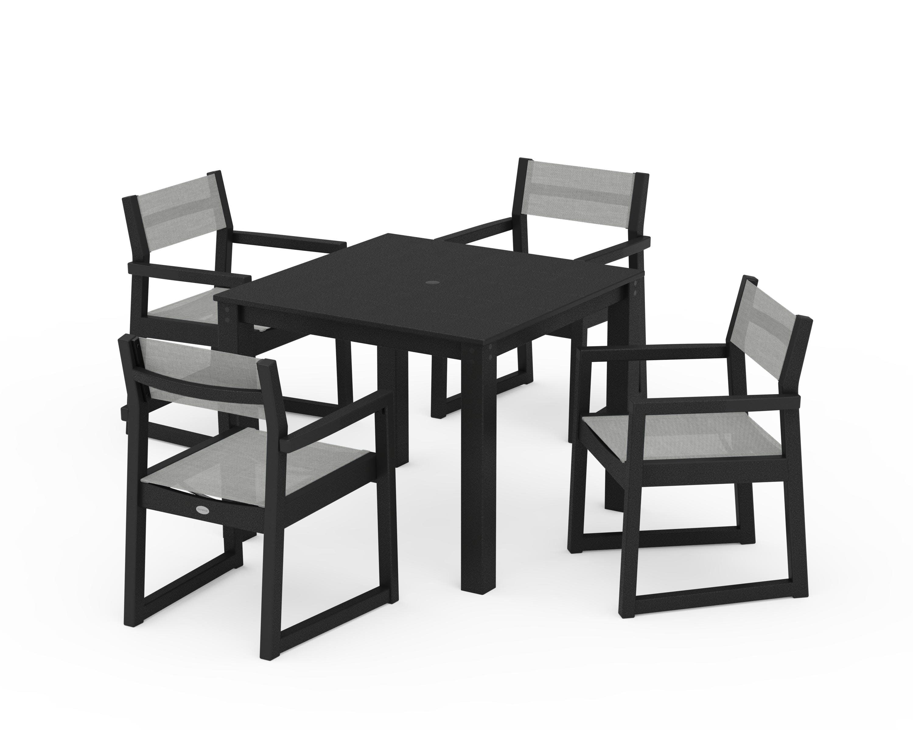 EDGE Sling Arm Chair 5-Piece Parsons Dining Set in Black / Metallic Sling