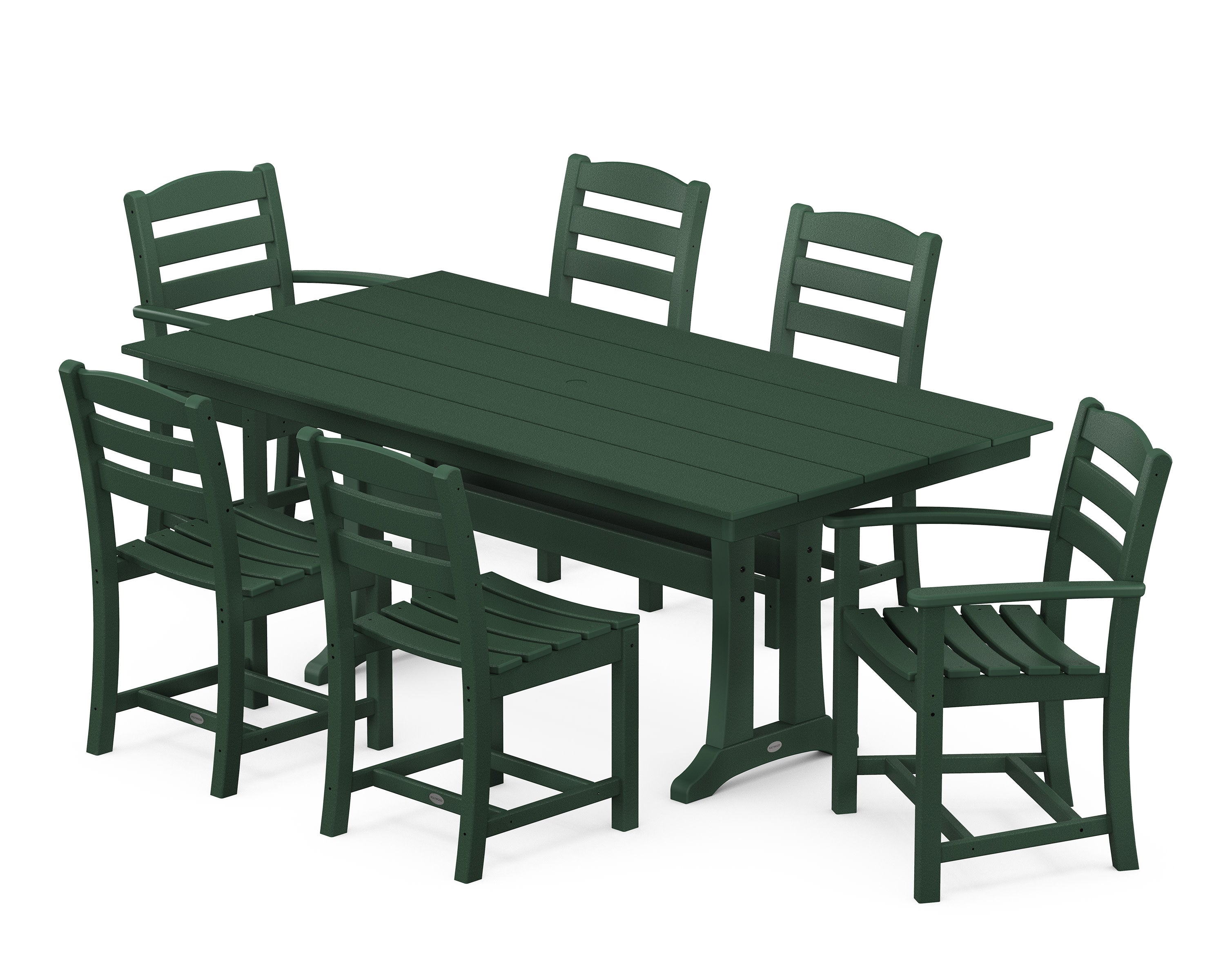 La Casa Caf 7-Piece Farmhouse Dining Set with Trestle Legs in Green