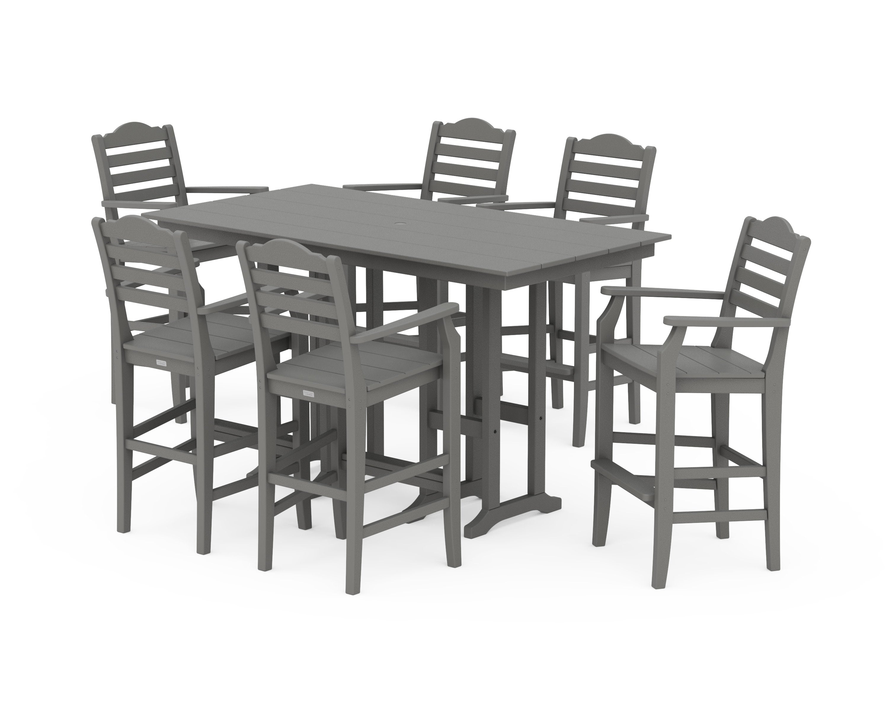 Savannah Arm Chair 7-Piece Farmhouse Bar Set in Slate Grey