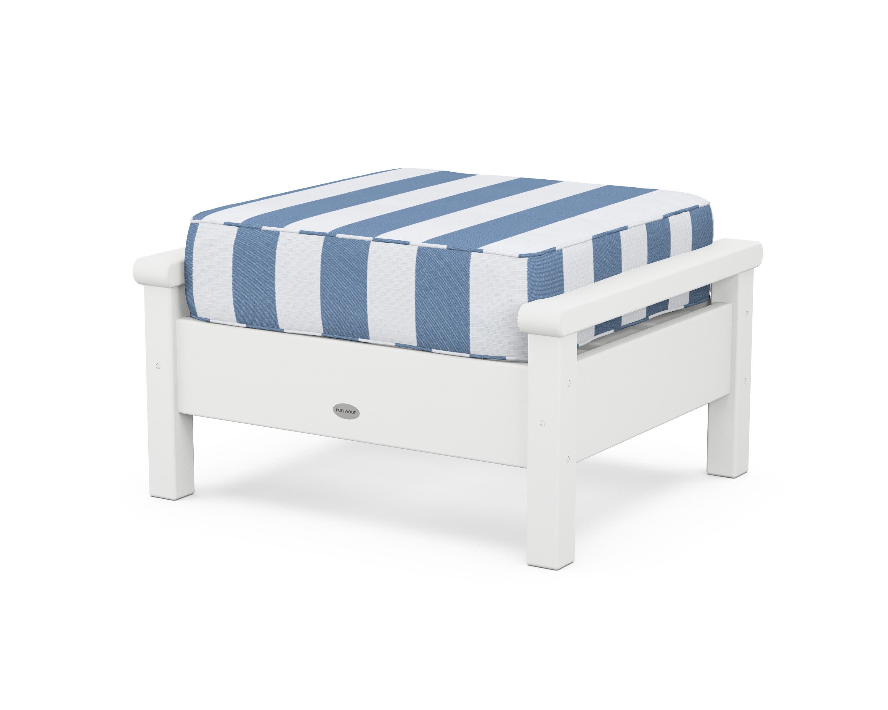 Harbour Deep Seating Ottoman in White / Cabana Stripe Sky Blue