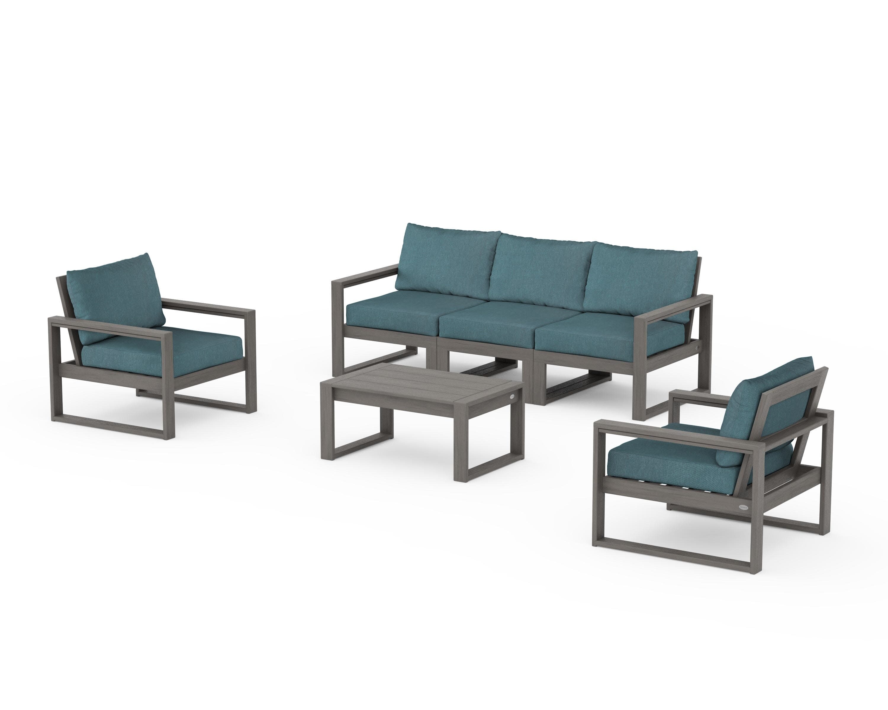 EDGE Sectional 4-Piece Deep Seating Set with Sofa in Driftwood / Ocean Teal