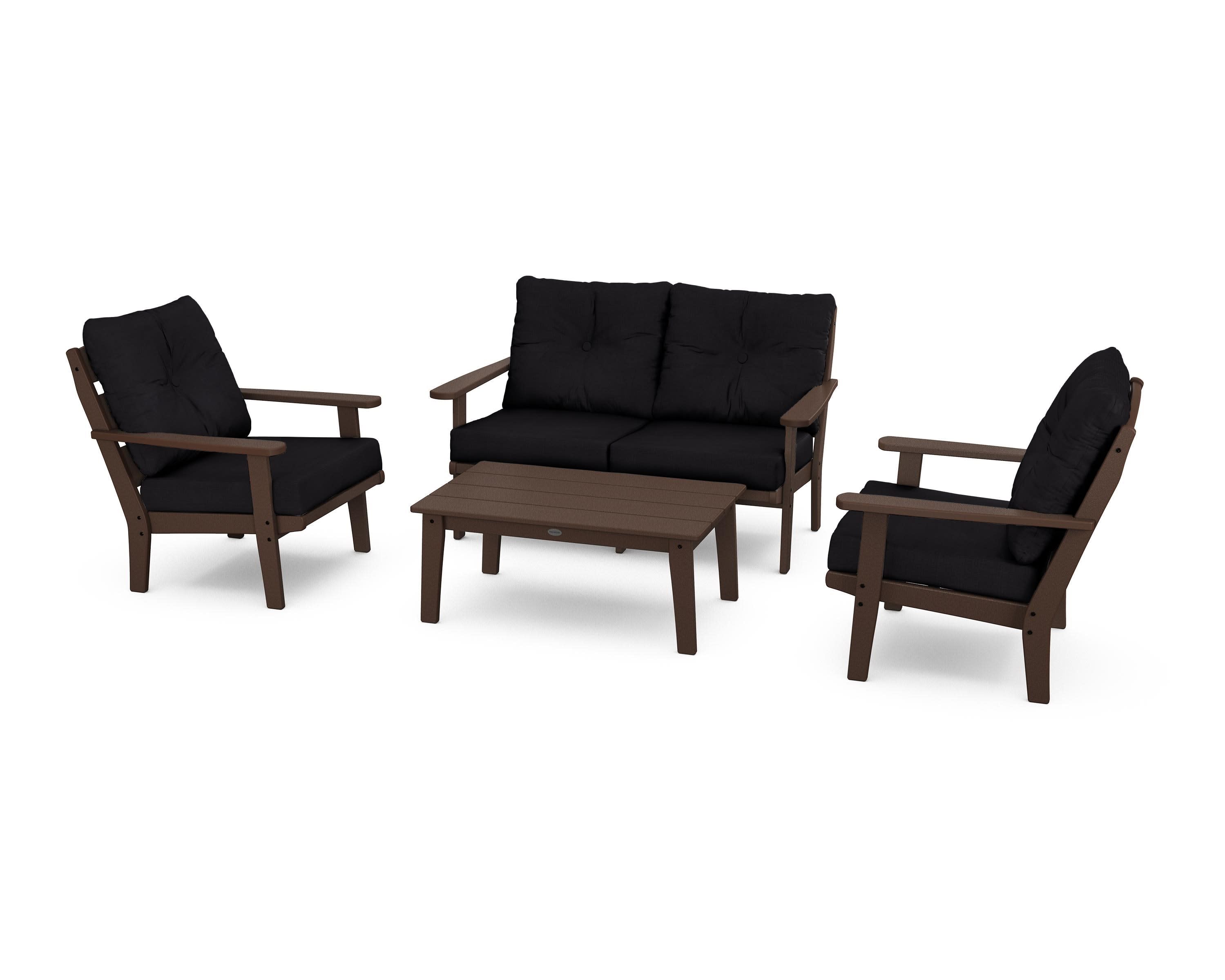 Lakeside 4-Piece Deep Seating Set in Mahogany / Midnight Linen