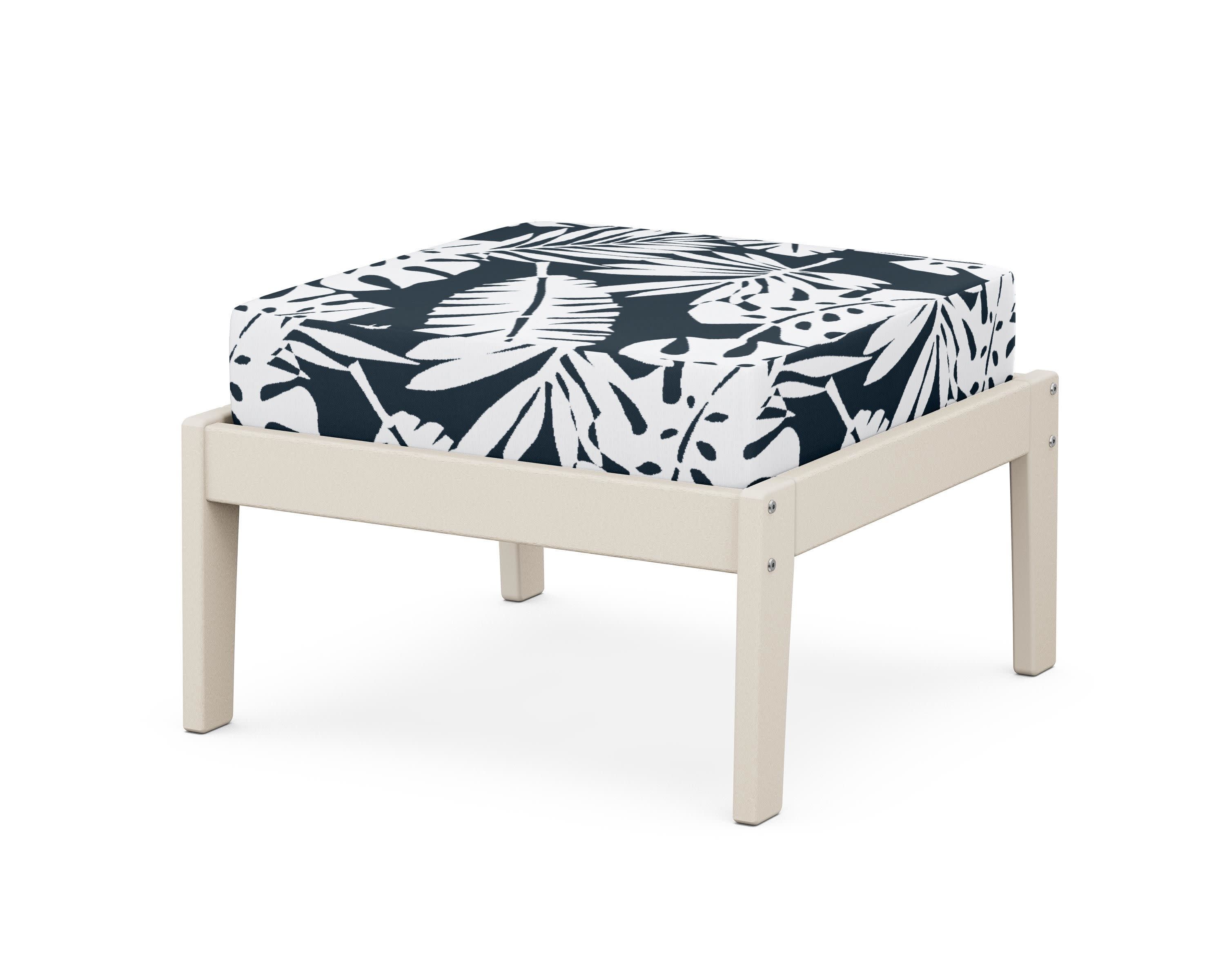 Deep Seating Ottoman in Sand / Leaf Marine Indigo