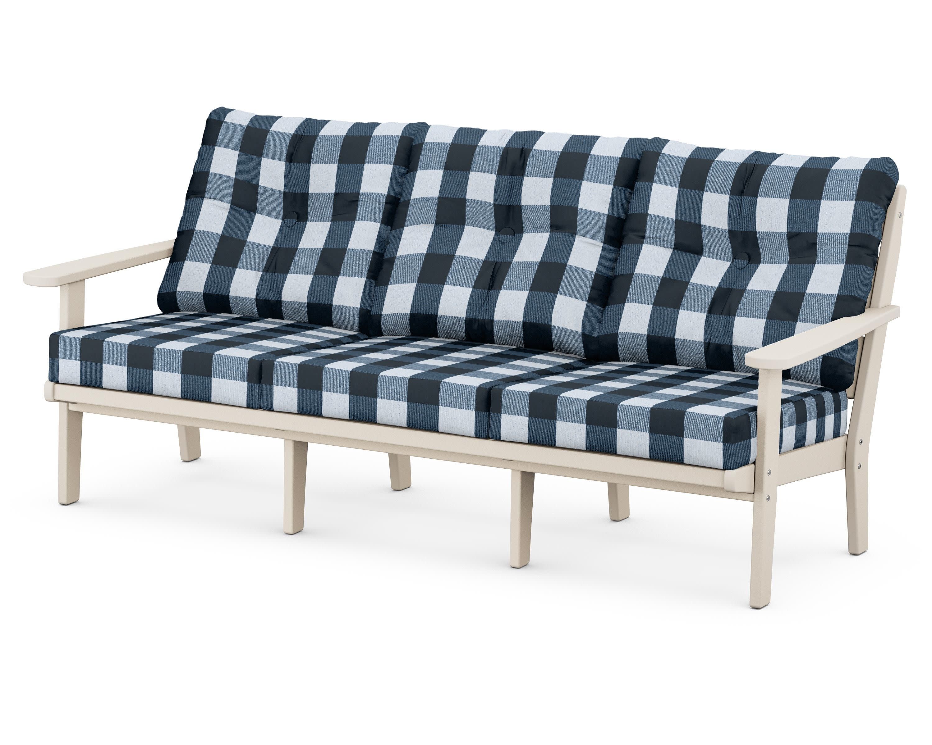 Lakeside Deep Seating Sofa in Sand / Buffalo Plaid Marine Indigo