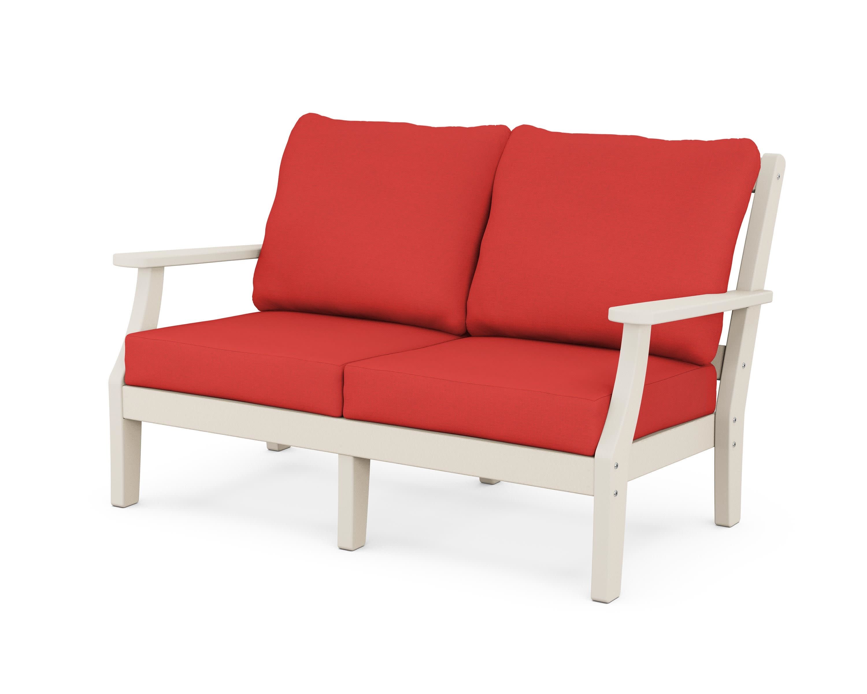 Chinoiserie Deep Seating Loveseat in Sand / Crimson Linen