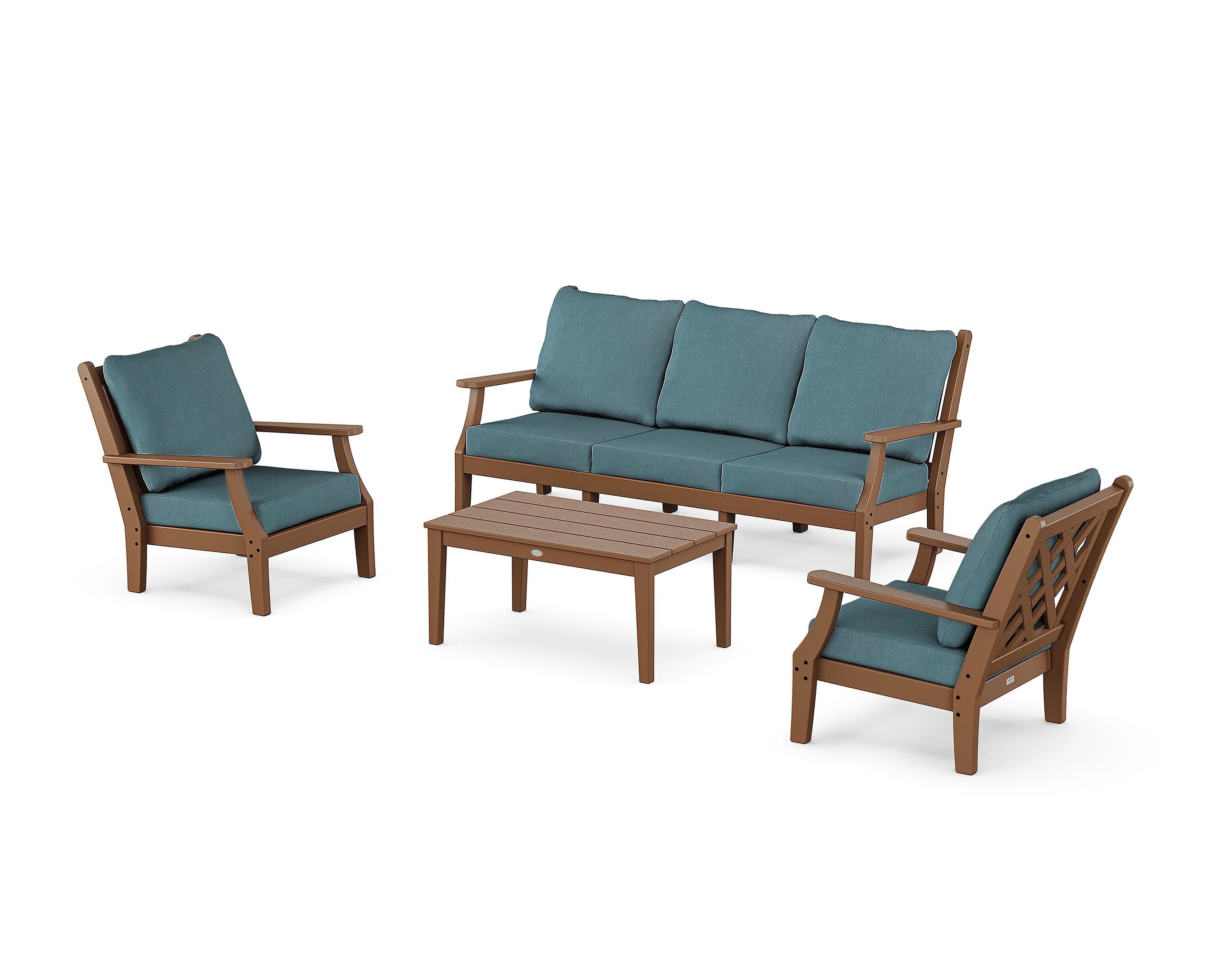Wovendale 4-Piece Deep Seating Set with Sofa in Teak / Ocean Teal