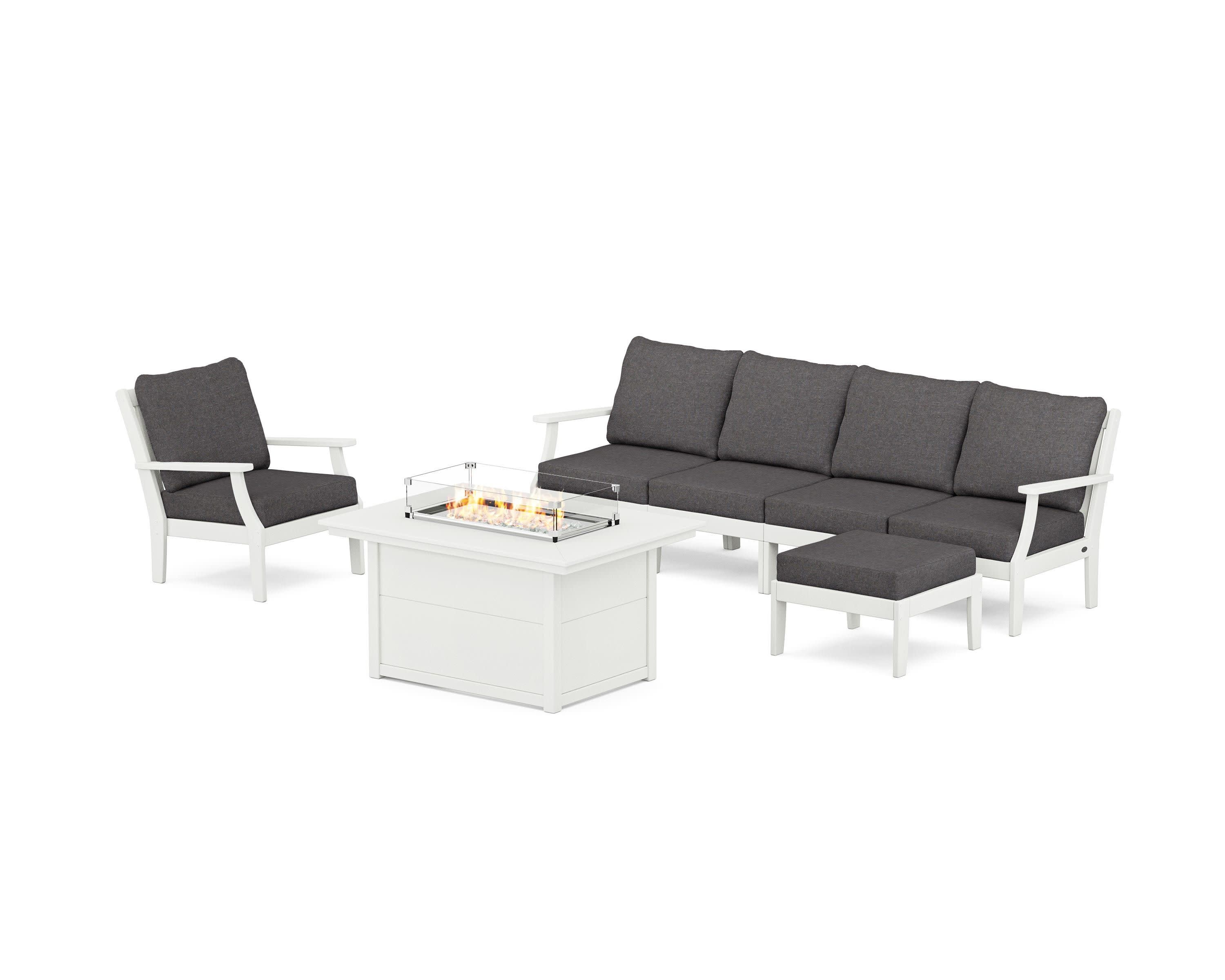 Braxton Sectional Lounge and Fire Pit Set in Vintage White / Ash Charcoal
