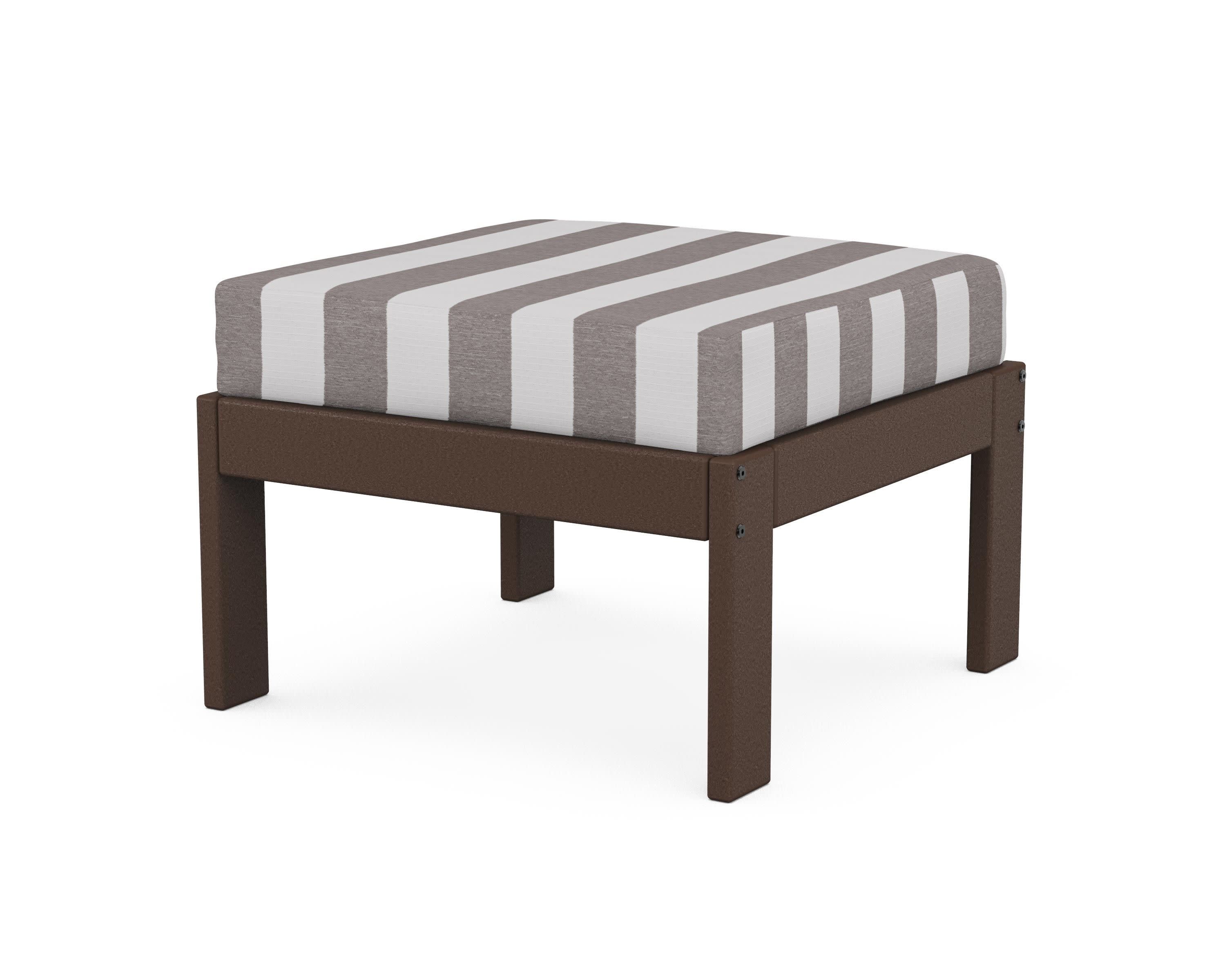 Vineyard Modular Ottoman in Mahogany / Cabana Stripe Grey Mist