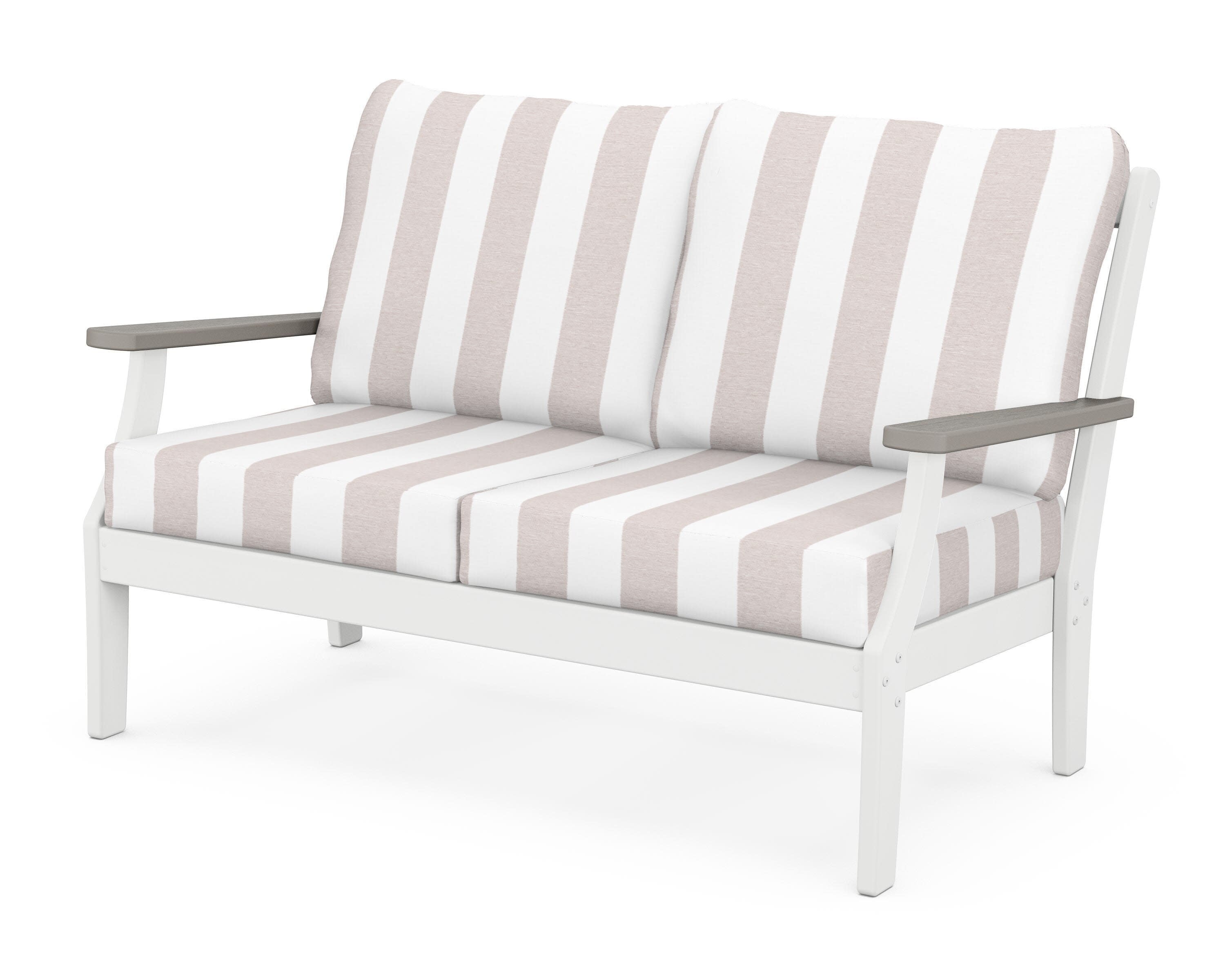 Braxton Deep Seating Loveseat in White / Driftwood / Cabana Stripe Dune Burlap