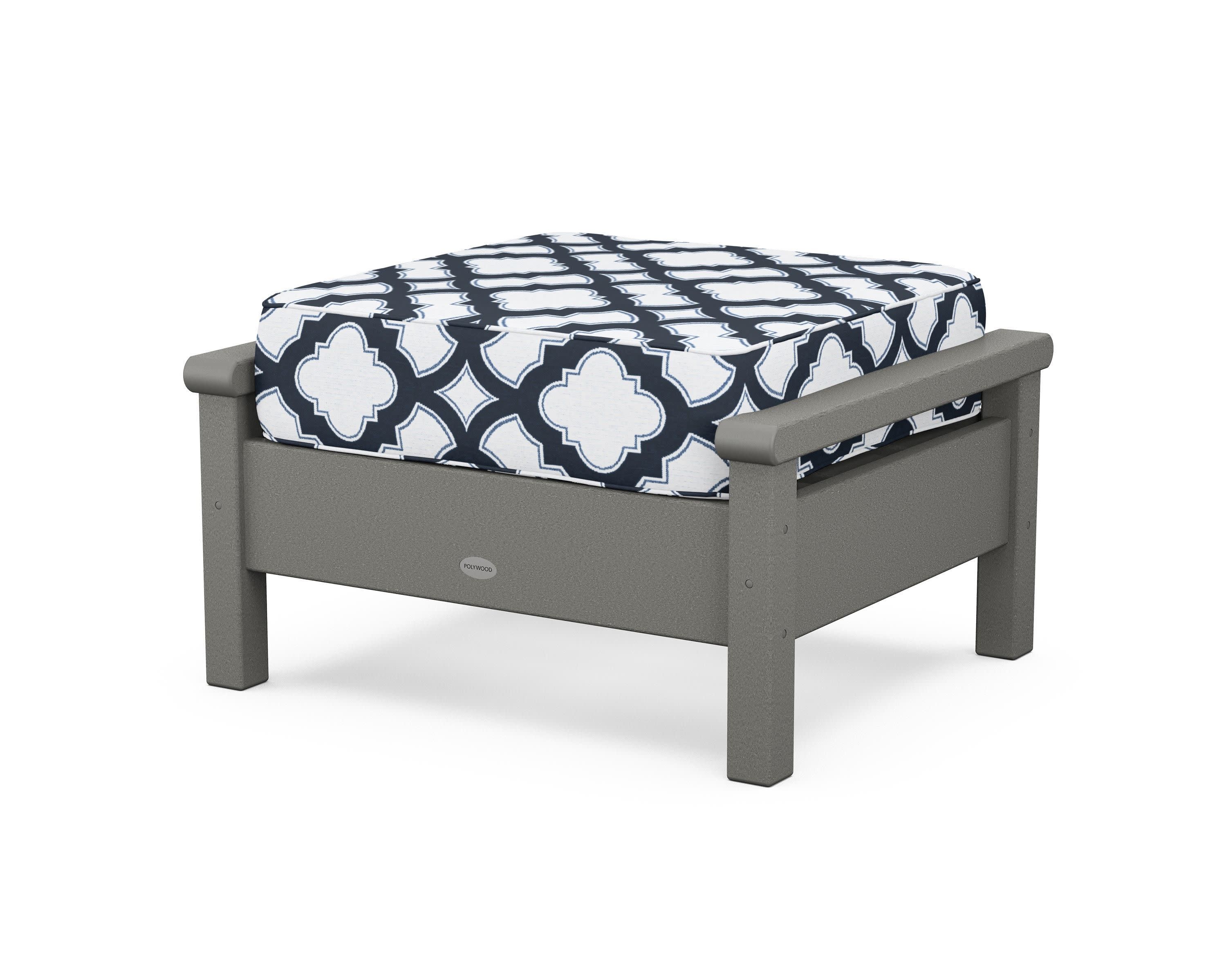 Harbour Deep Seating Ottoman in Slate Grey / Trellis Marine Indigo