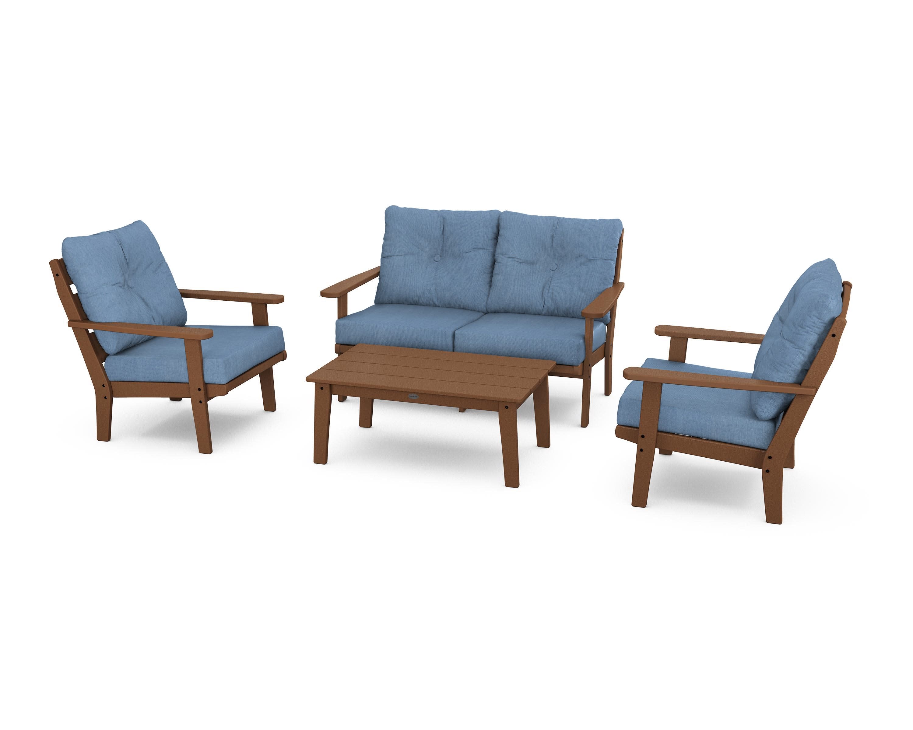 Lakeside 4-Piece Deep Seating Set in Teak / Sky Blue