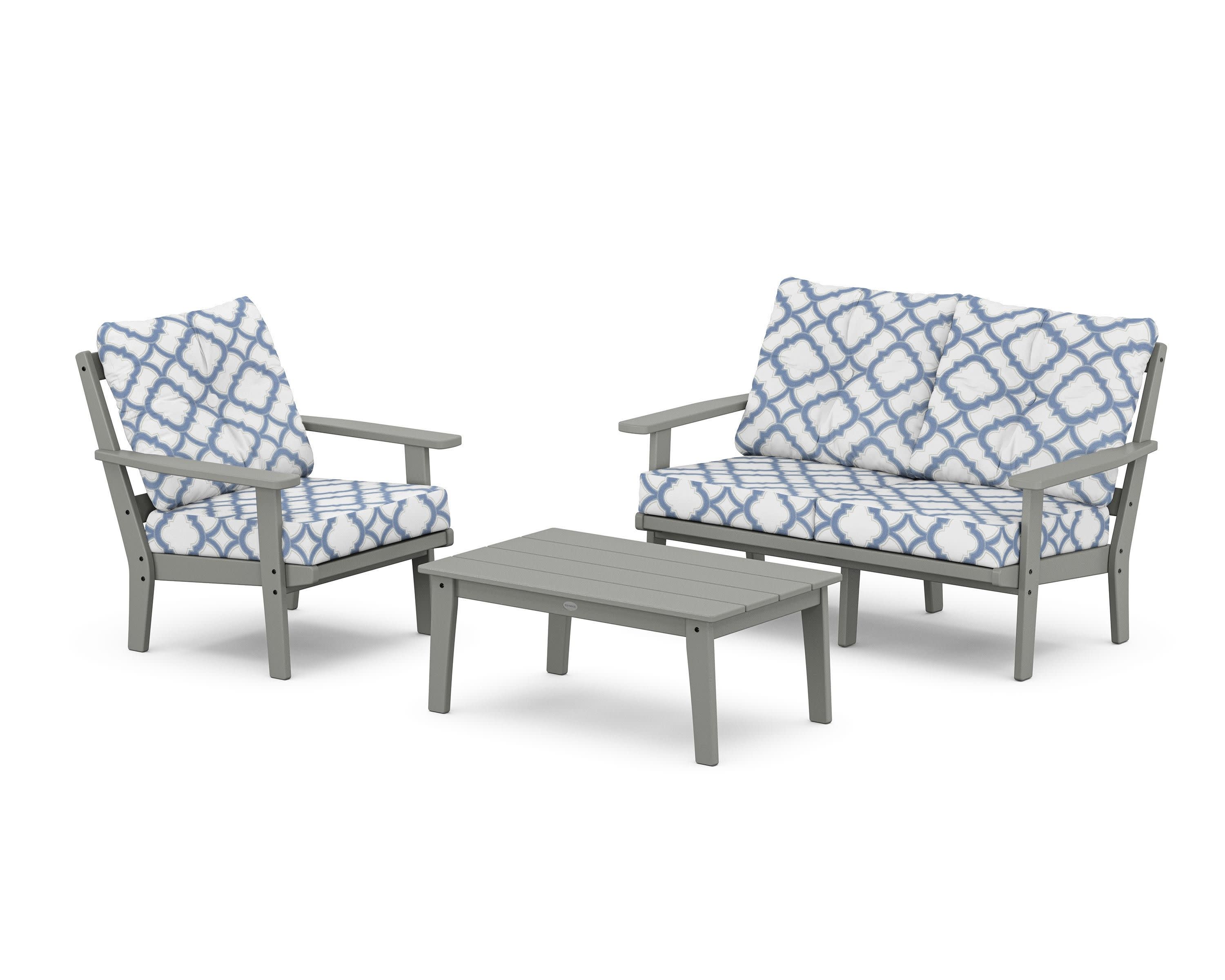 Prairie 3-Piece Deep Seating Set with Loveseat in Slate Grey / Trellis Sky Blue