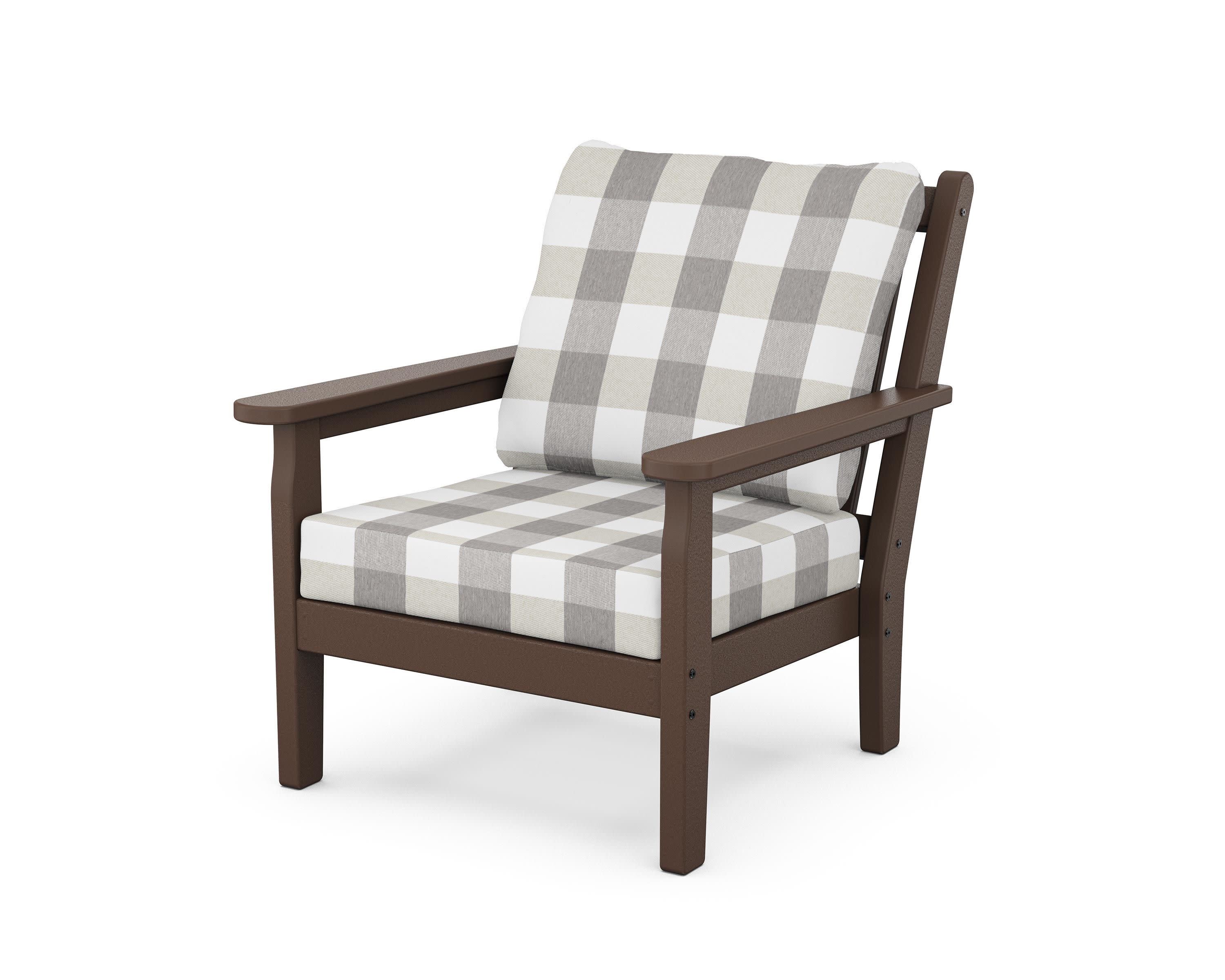 Chippendale Deep Seating Chair in Mahogany / Buffalo Plaid Grey Mist