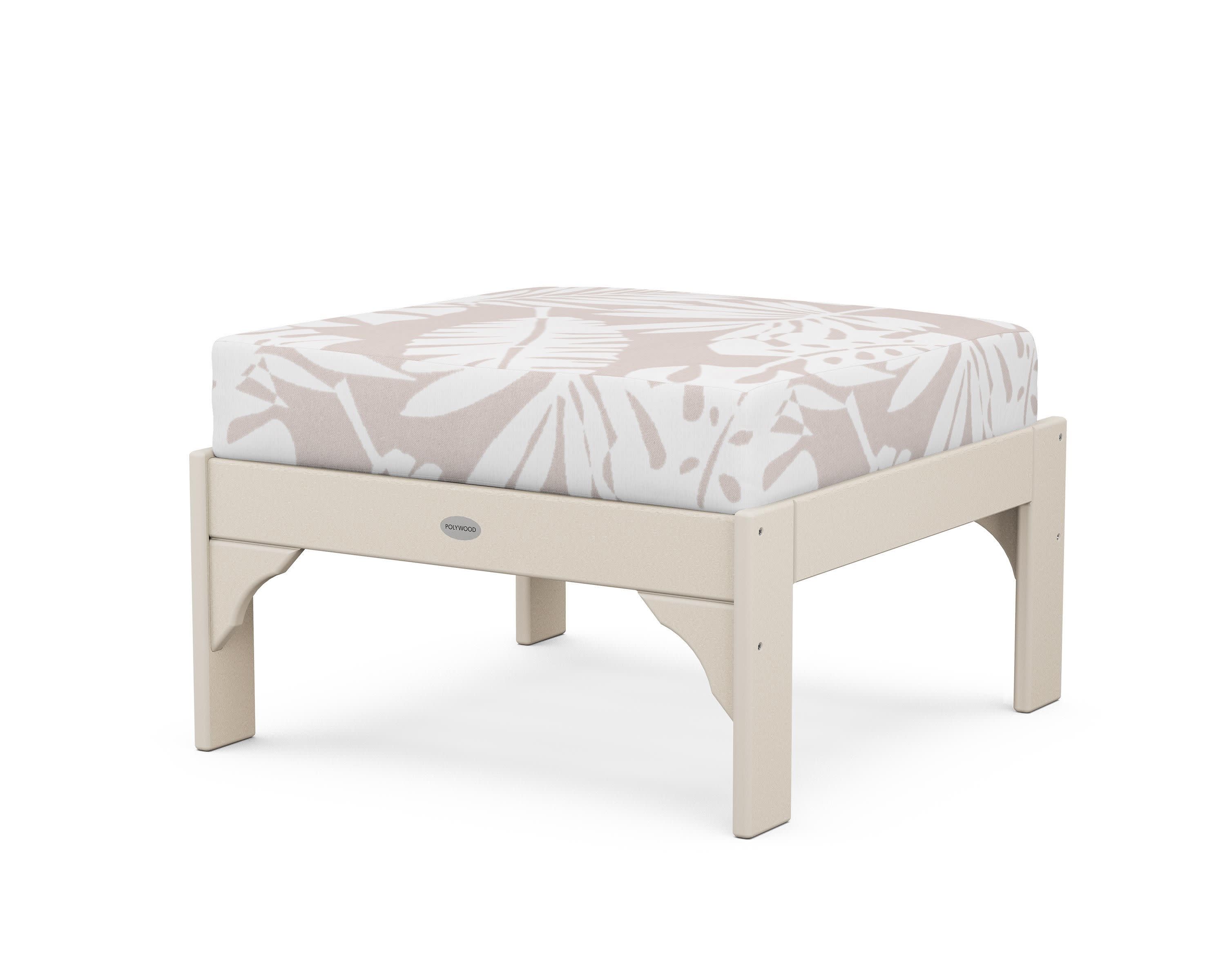 Vineyard Deep Seating Ottoman in Sand / Leaf Dune Burlap
