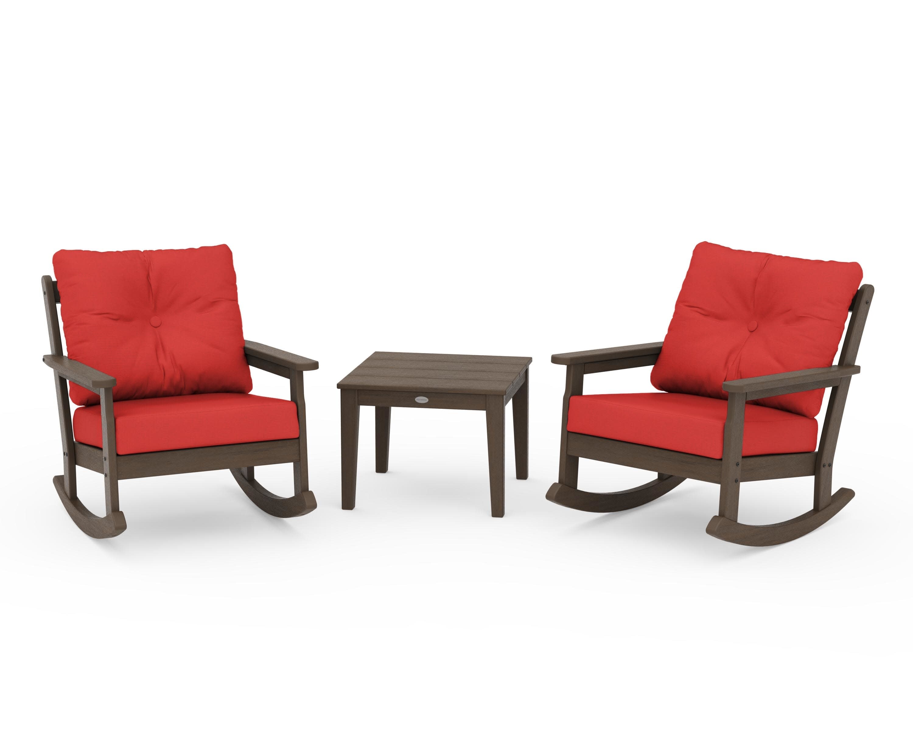 Vineyard 3-Piece Deep Seating Rocker Set in Kona / Crimson Linen