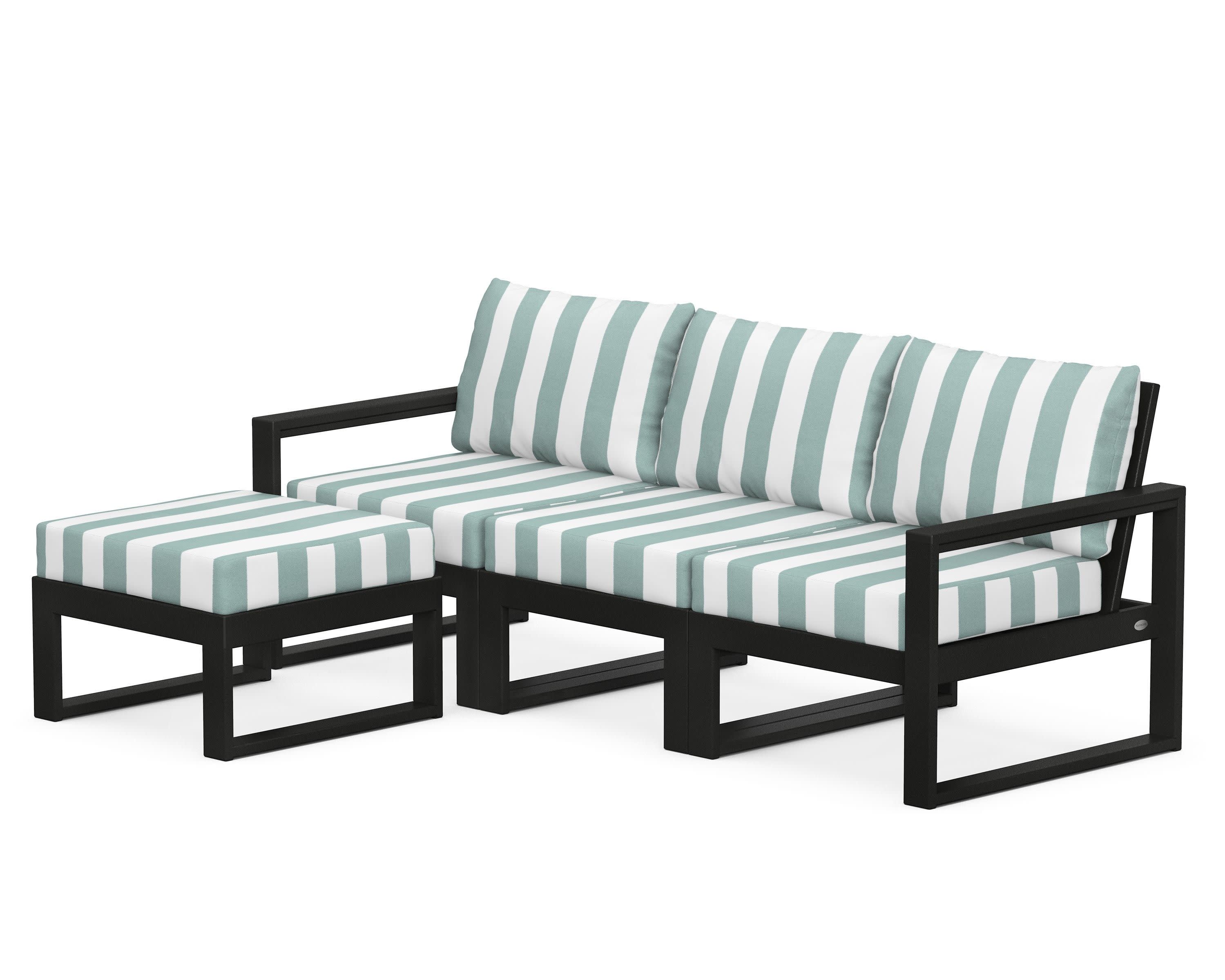 EDGE 4-Piece Modular Deep Seating Set with Ottoman in Black / Cabana Stripe Glacier Spa