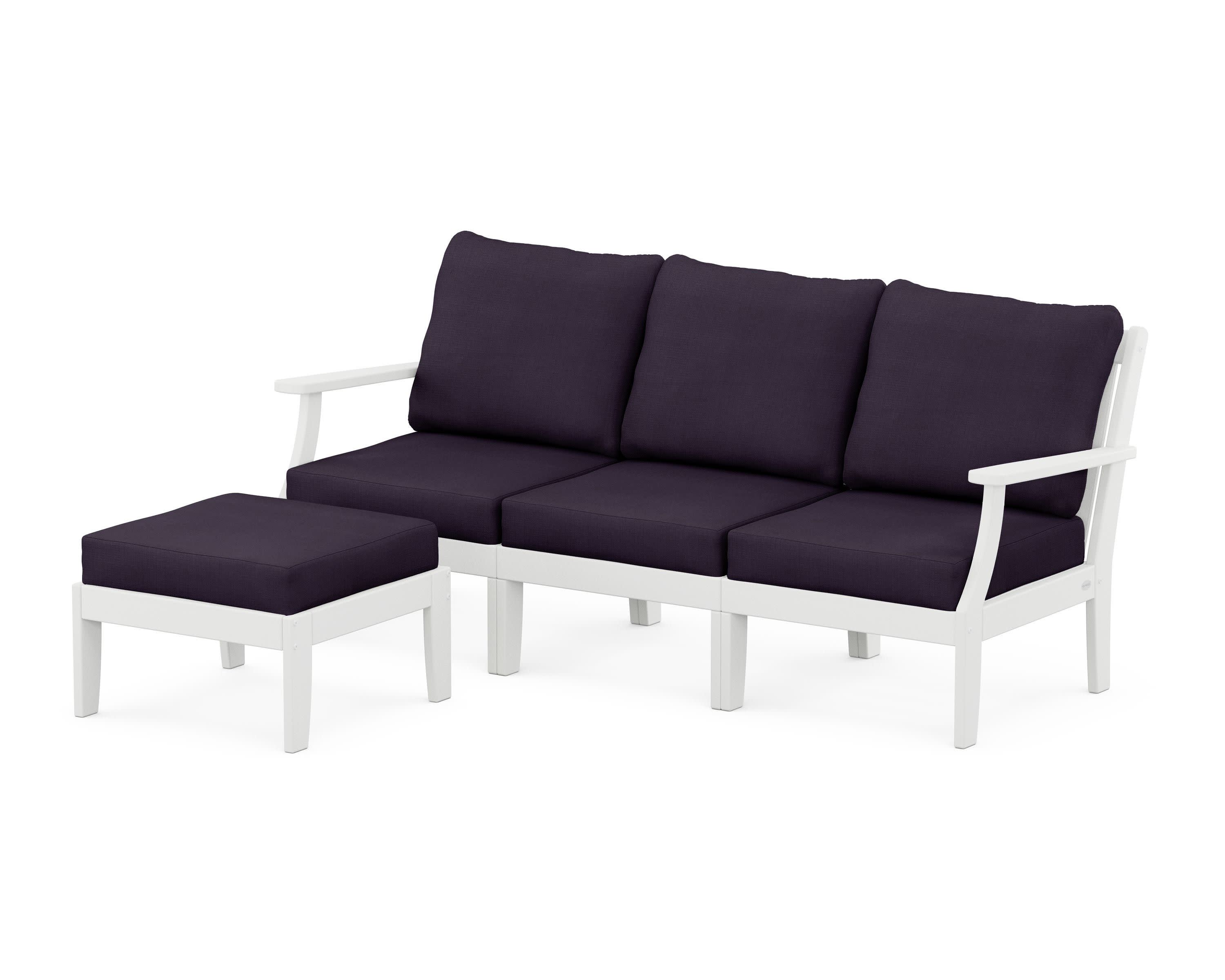 Braxton Modular 4-Piece Deep Seating Set with Ottoman in White / Navy Linen