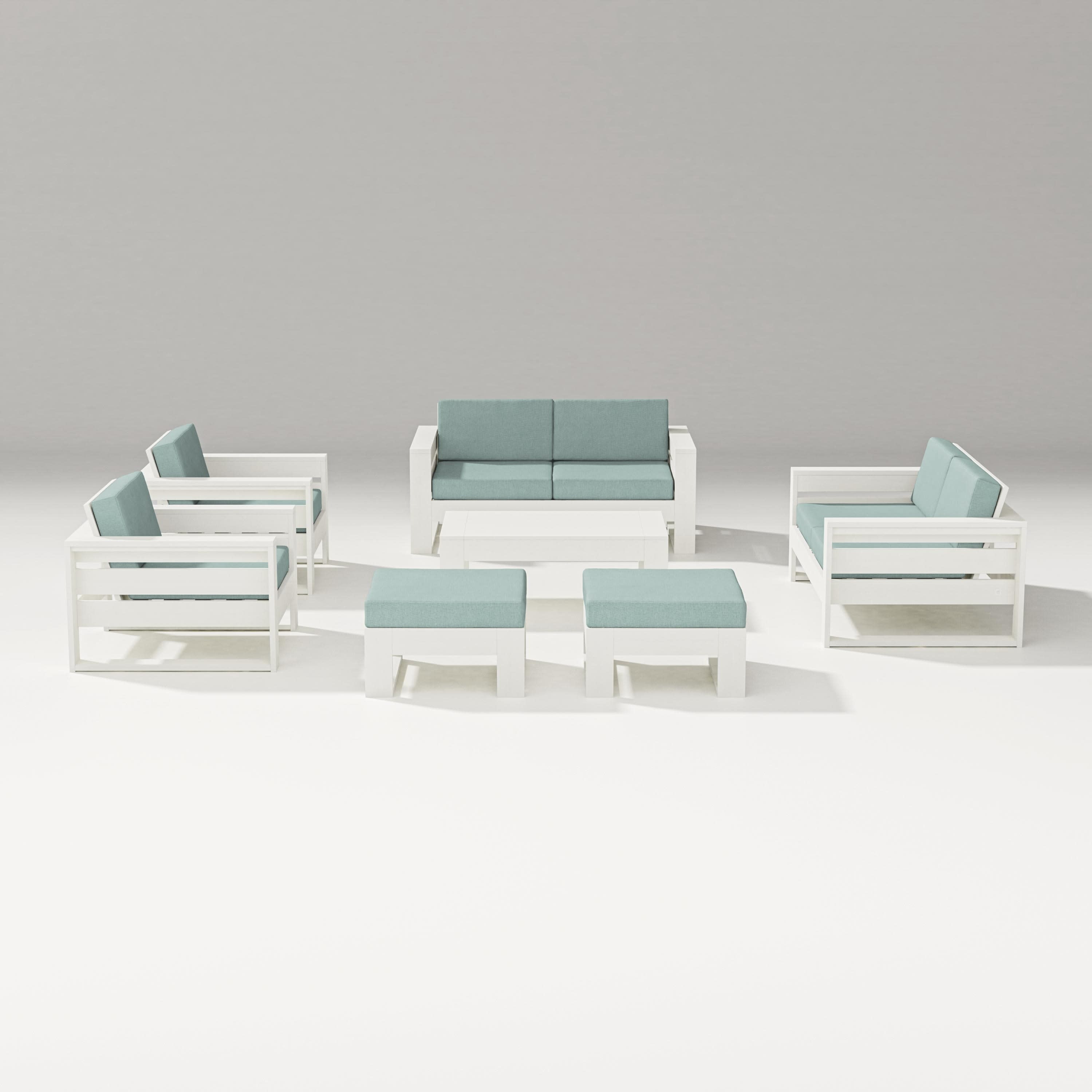 Latitude 7-Piece Lounge Loveseat Set in Vintage White / Glacier Spa