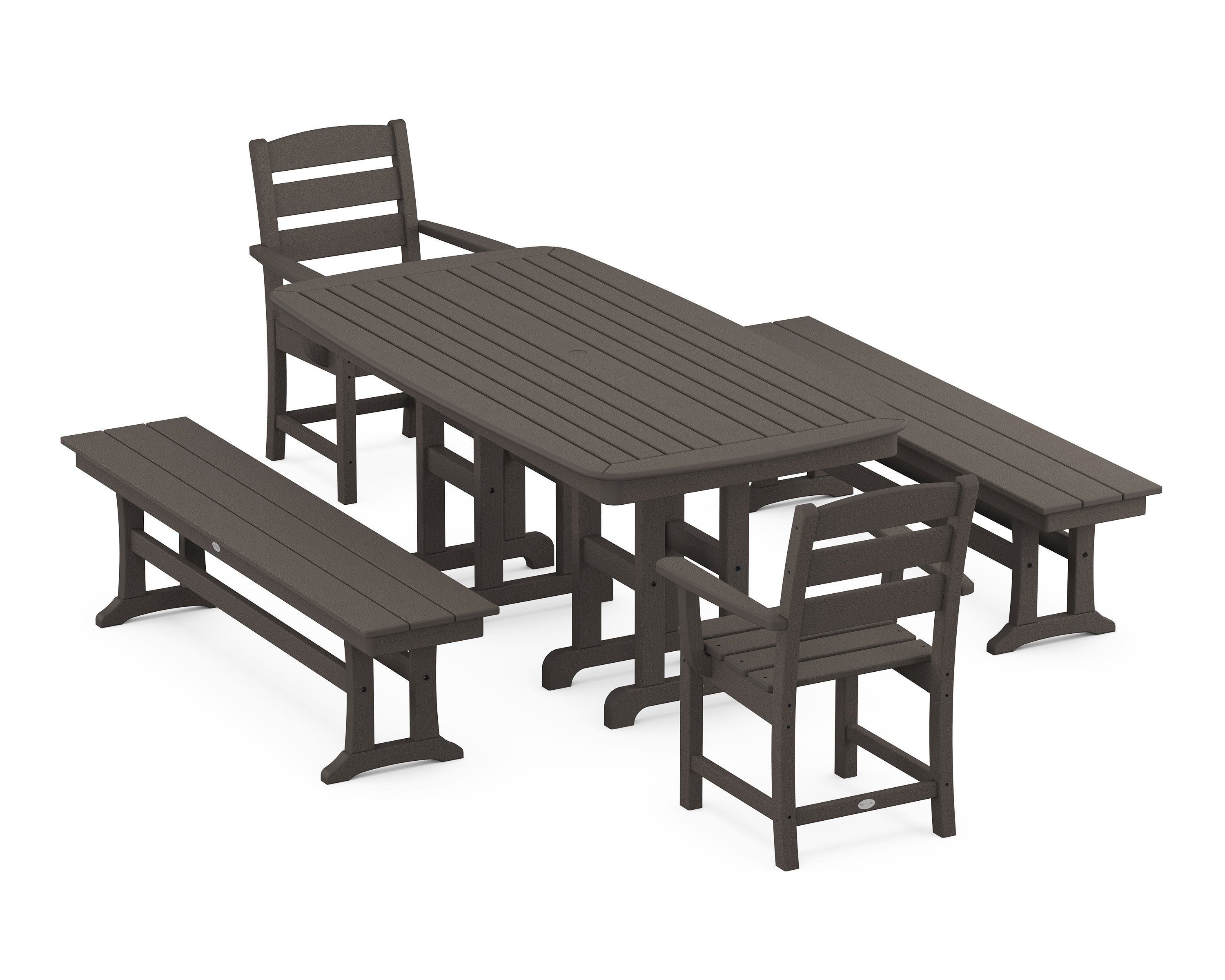 Lakeside 5-Piece Dining Set with Benches in Vintage Coffee