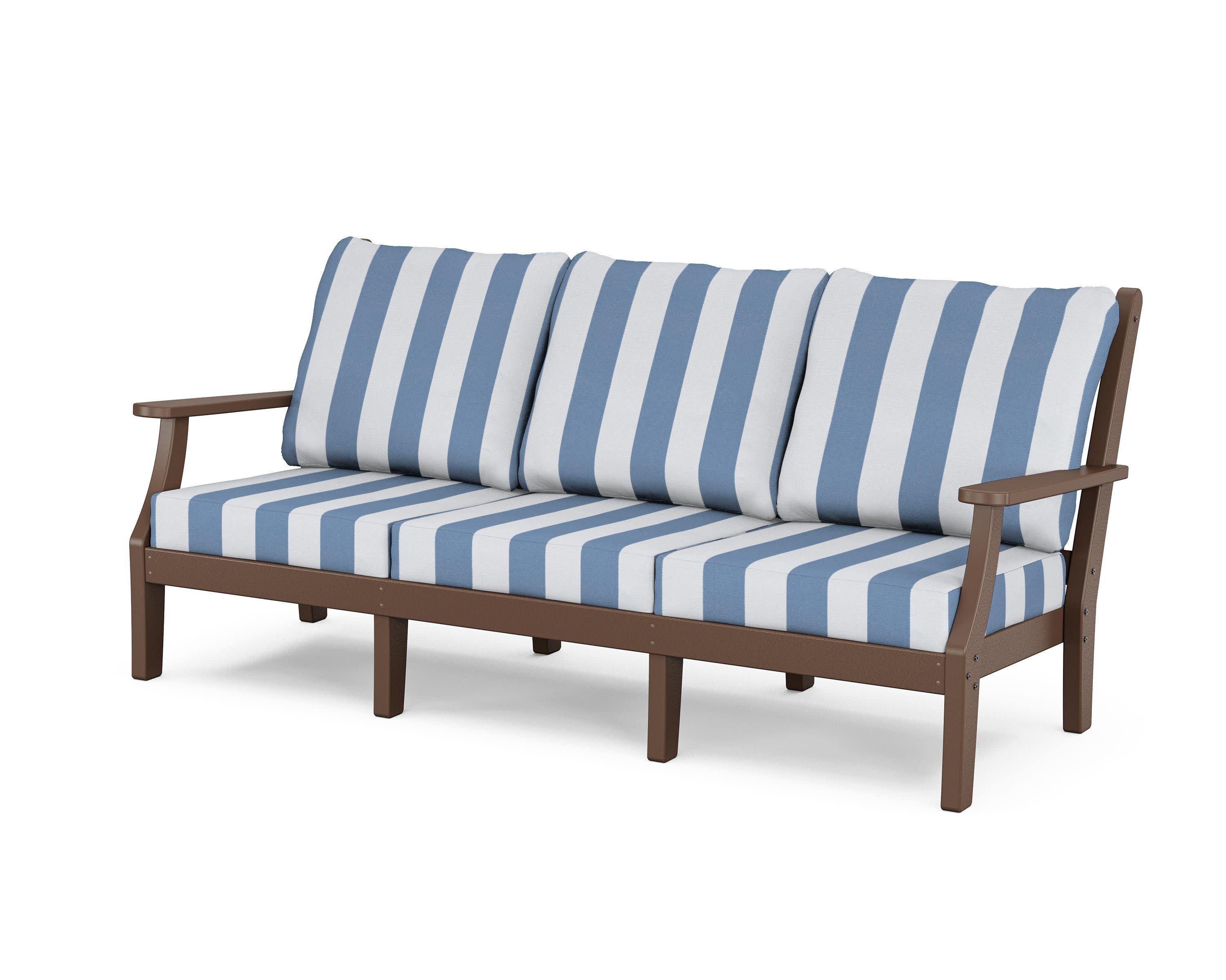 Wovendale Deep Seating Sofa in Mahogany / Cabana Stripe Sky Blue