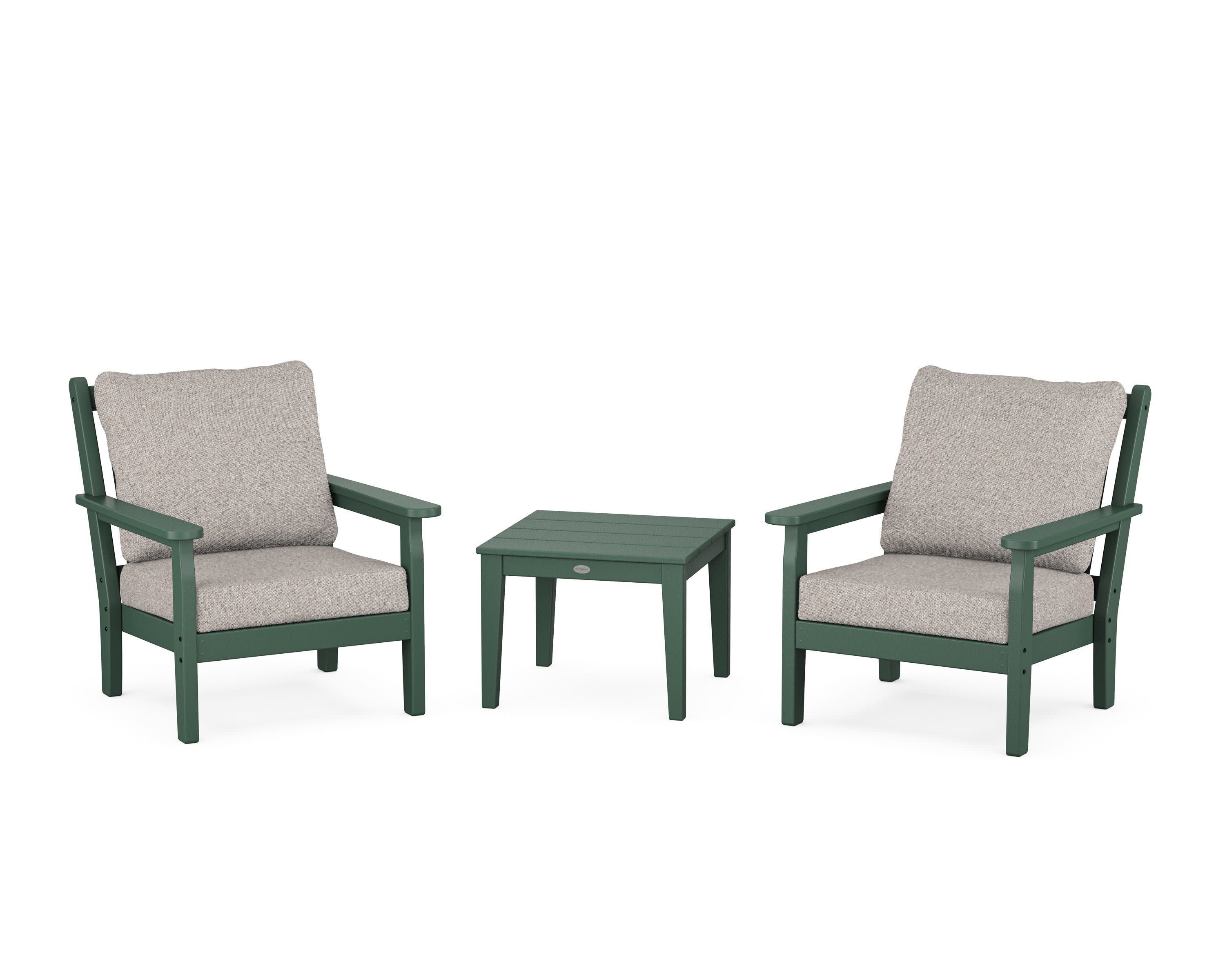 Chippendale 3-Piece Deep Seating Set in Green / Weathered Tweed