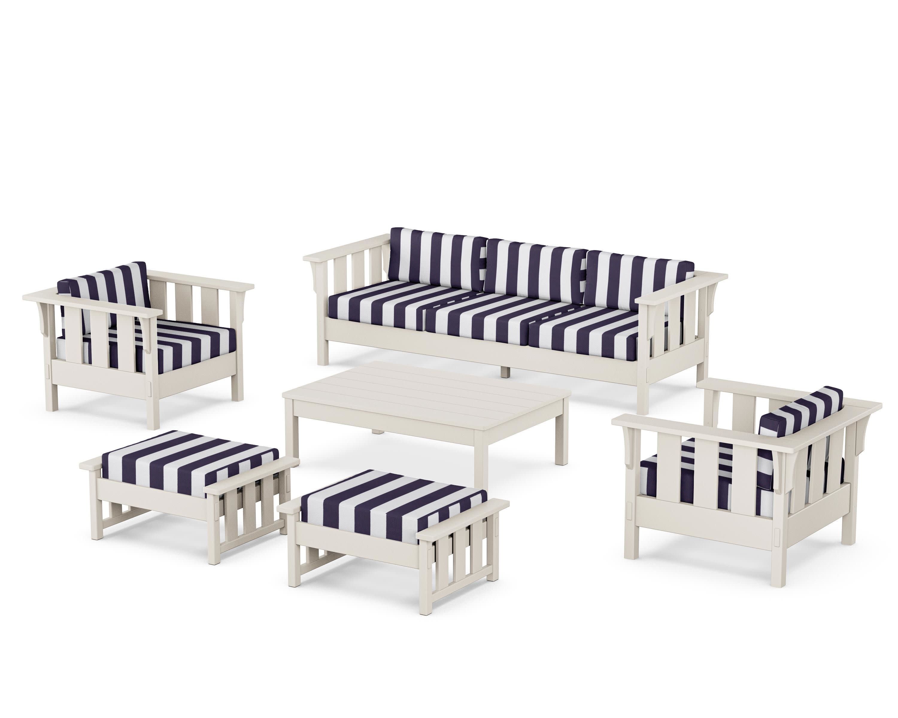 Acadia 6-Piece Lounge Sofa Set in Sand / Cabana Stripe Navy