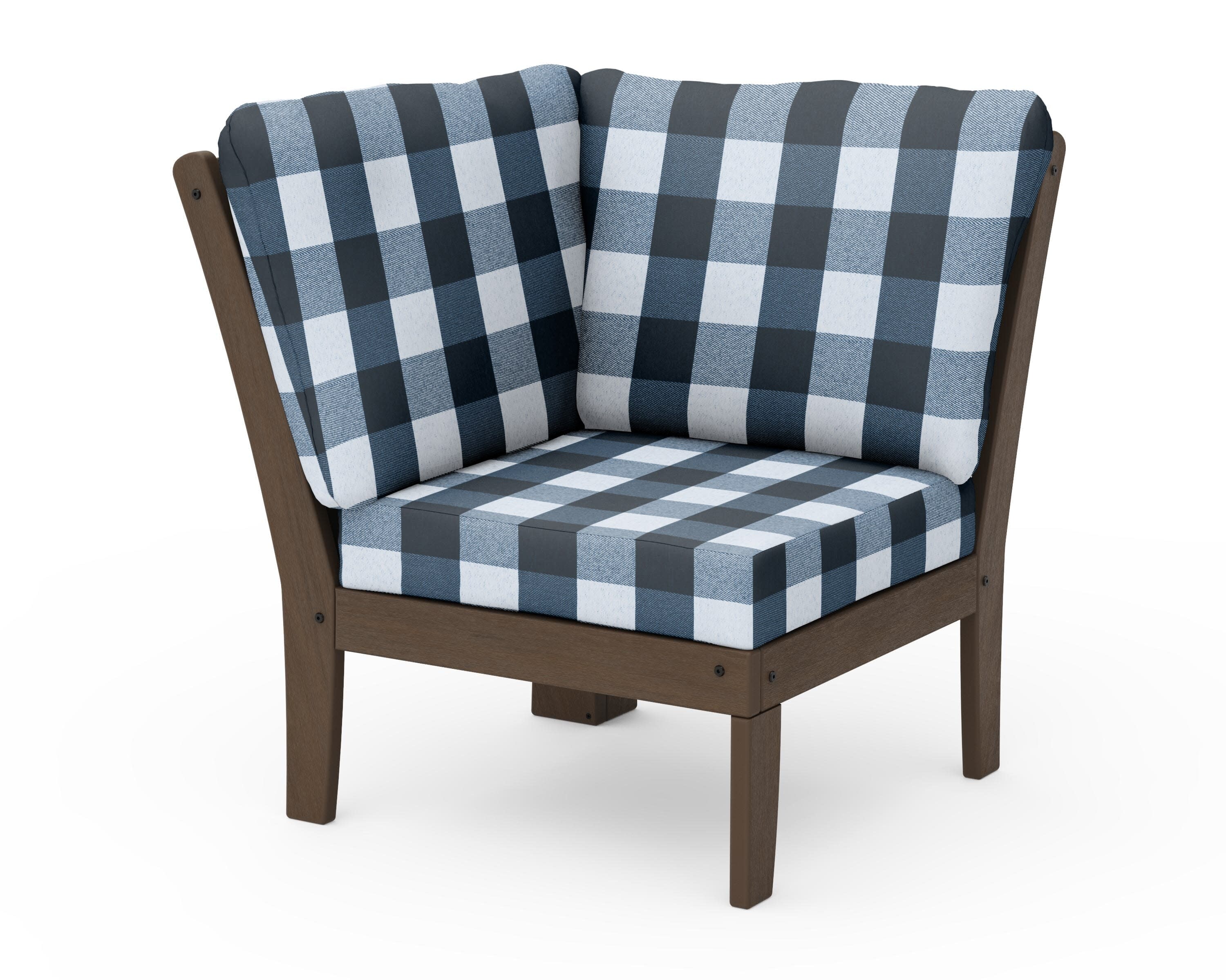 Braxton Modular Corner Chair in Kona / Buffalo Plaid Marine Indigo